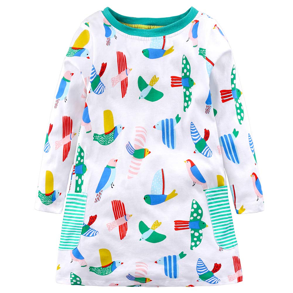 Cartoon Knit T-Shirt Dress for Little Girls with 2 Pockets - Cute Casual Playwear for School, Playdates & Family Outings