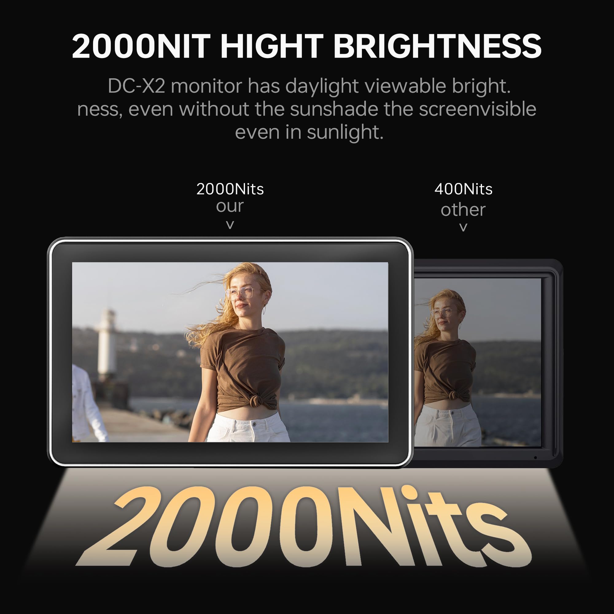 VILTROX DC-X2 6 Inch Touchscreen 4K HDMI Camera Field Monitor - 2000 Nits High Brightness, Battery Powered with Sunshade Hood, 3D LUT & Peaking Focus Assist - Professional DSLR Video Monitor for Outdoor Photography & Film Making