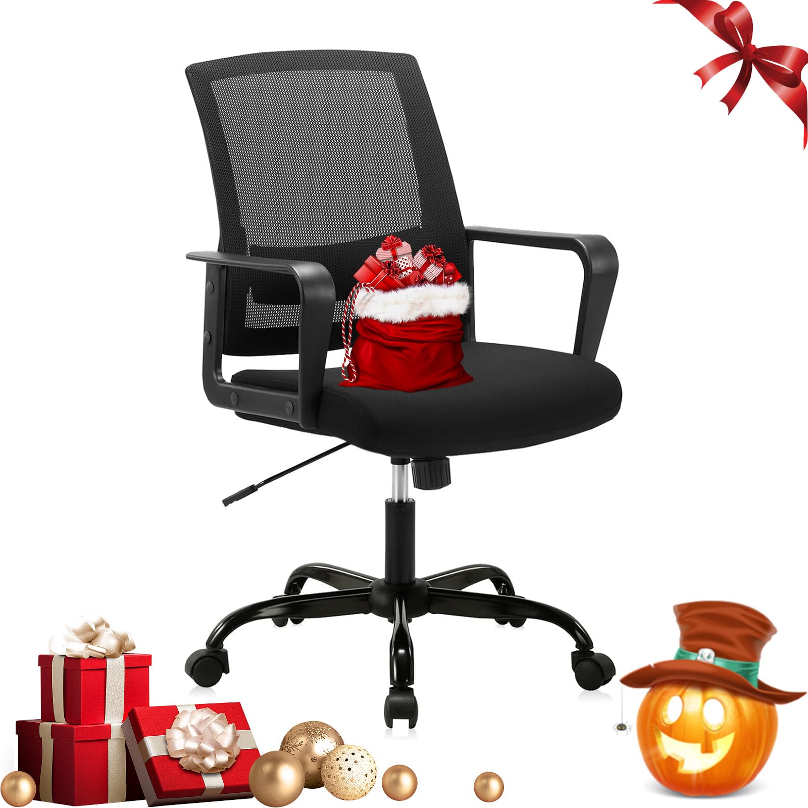 CLATINA Ergonomic Office Chair - Mid Back Mesh Computer Desk Chair with Adjustable Height & Lumbar Support, Rolling Swivel for Home Office, Black - Perfect for Long Work Hours & Gaming Sessions