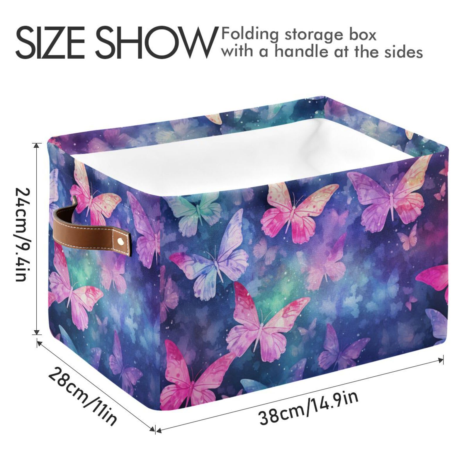 Senya Foldable Fabric Storage Basket - Spring Purple Flowers & Butterfly Design, Collapsible Clothes Organizer Bin for Bedroom, Closet & Laundry Room Storage