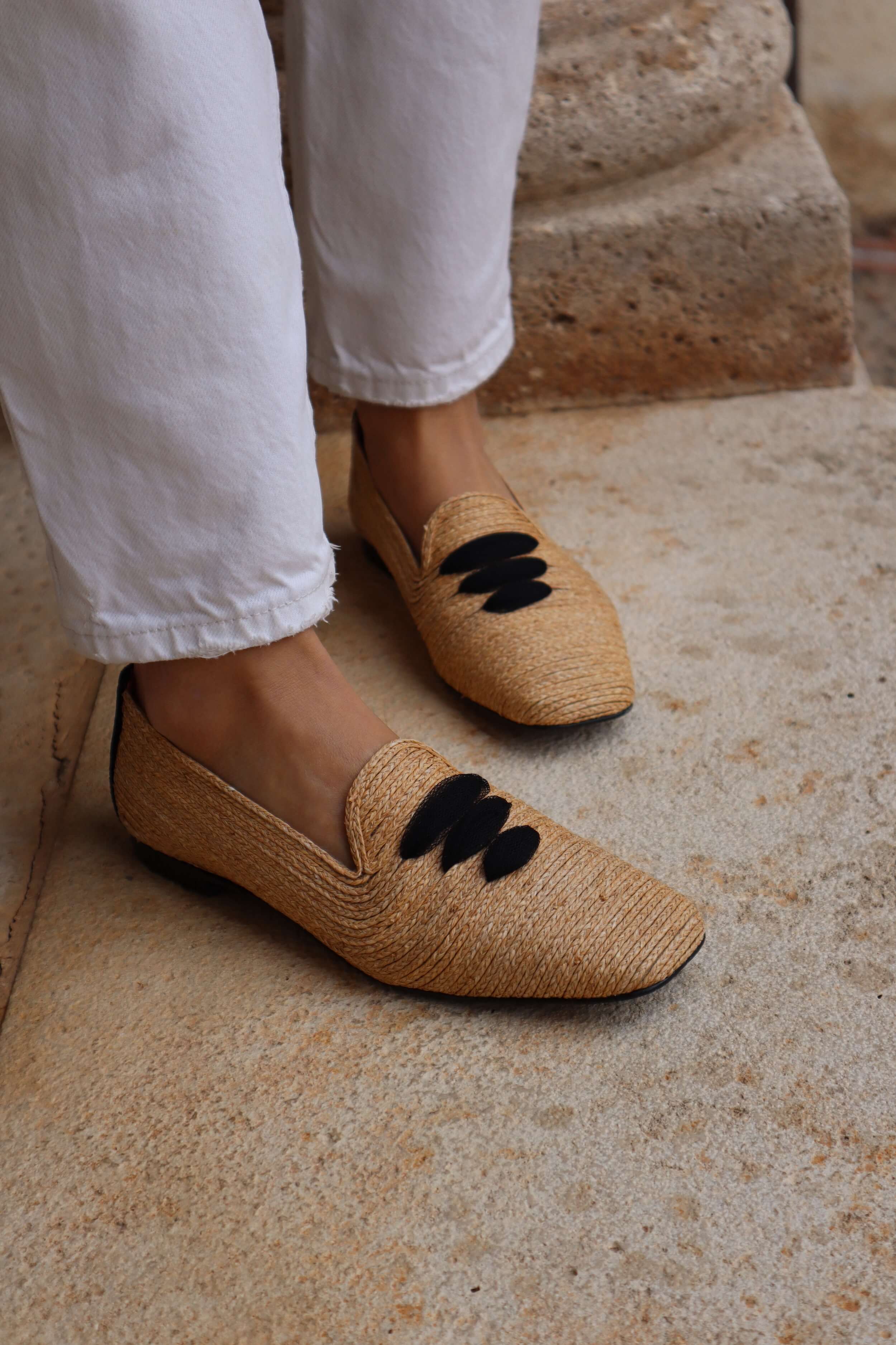 Casablanca Raffia Vegan Moccasins for Women - Comfortable Beige Summer Slip-On Shoes | Perfect for Beach, Vacation & Casual Outfits