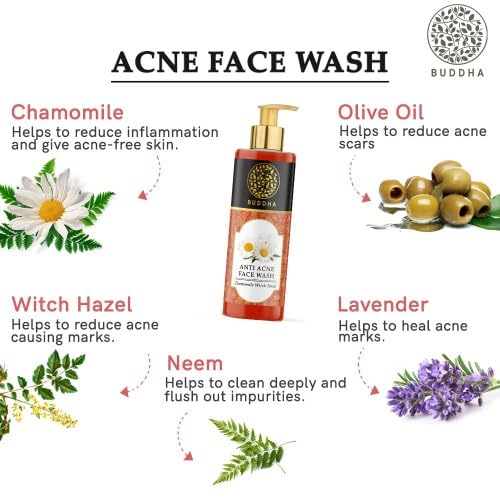 Buddha Natural Anti Acne Face Wash (200ml) - Ayush Certified Acne Treatment for Oily Skin | Deep Cleansing, Hydration & Clear Skin Care | Perfect for Daily Skincare Routine & Teen Acne Prevention