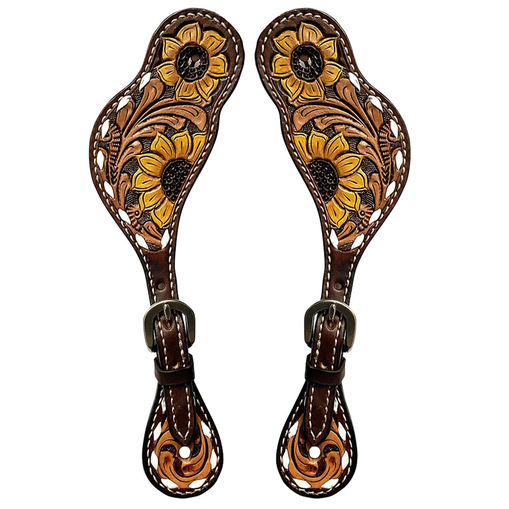 HILASON Western Leather Horse Spur Straps with Floral Hand Painting - Durable Leather Spur Straps for Men & Women - Perfect for Western Riding, Equestrian Sports & Cowboy Boots
