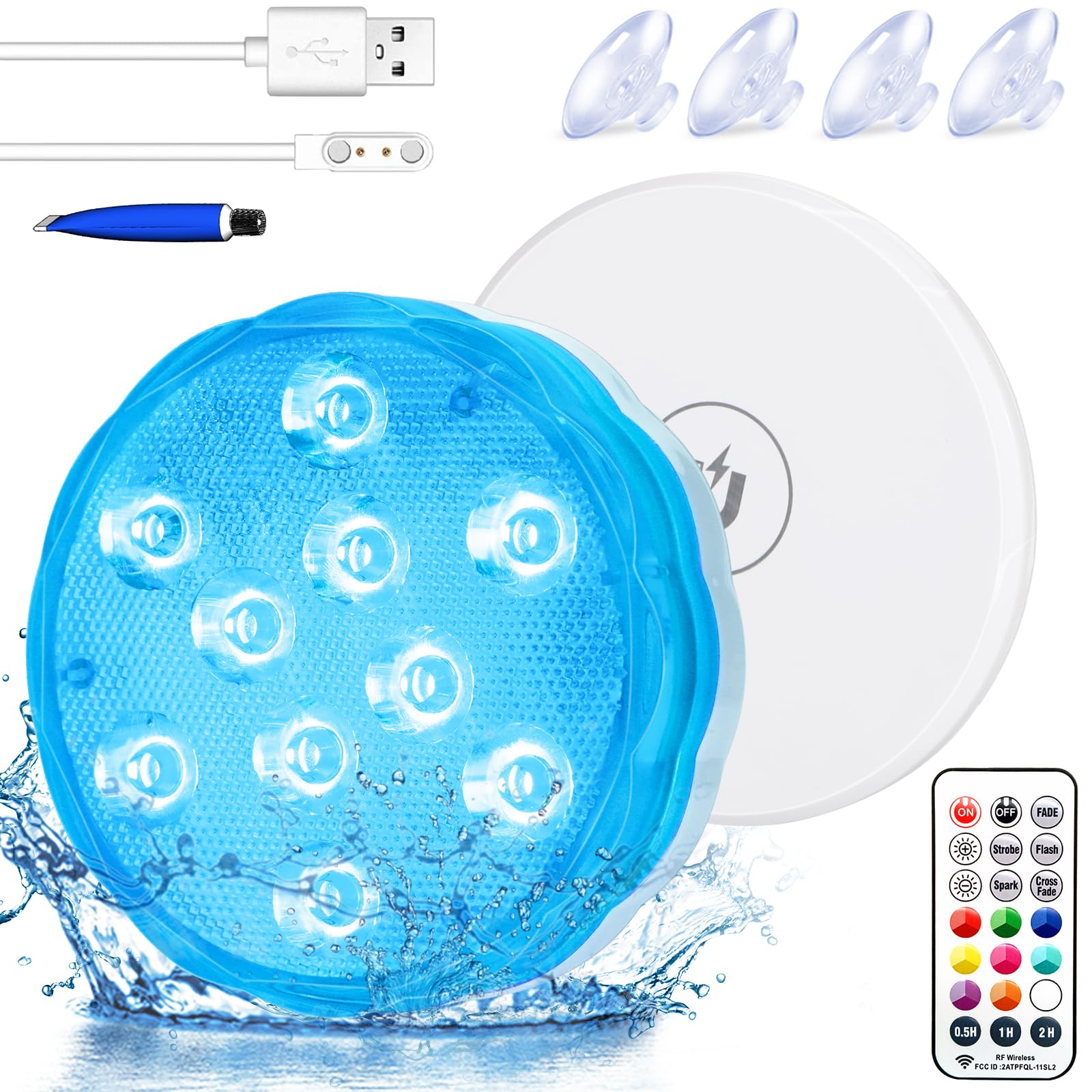 Rechargeable LED Pool Lights - IPX8 Waterproof RGB Color Changing for Pools & Spas