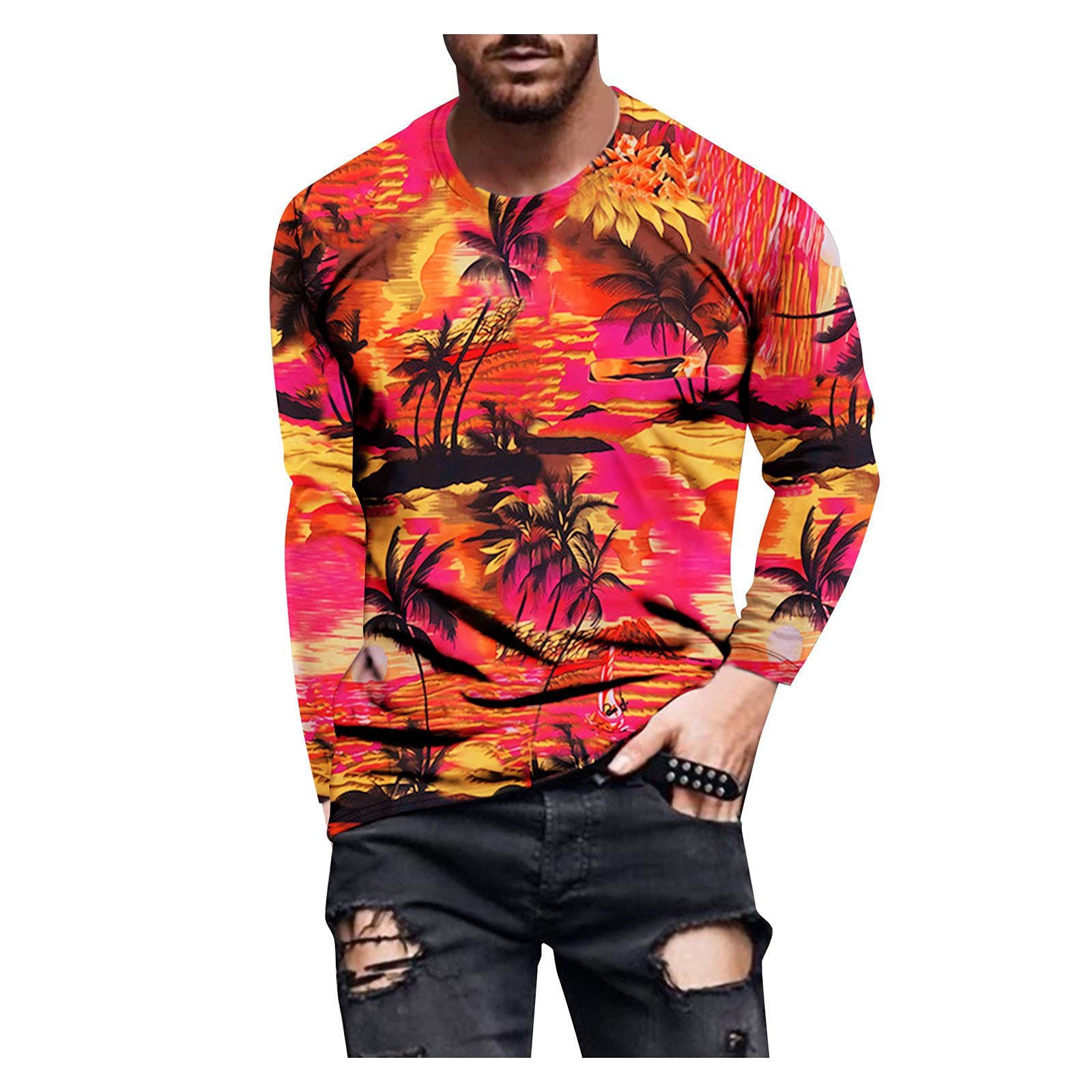 DUEIG Men's Long Sleeve T-Shirt - 3D Digital Printed Retro Fire Design Military Soldier Muscle Workout Athletic Tee for Fall | Gym, Outdoor Activities & Casual Wear