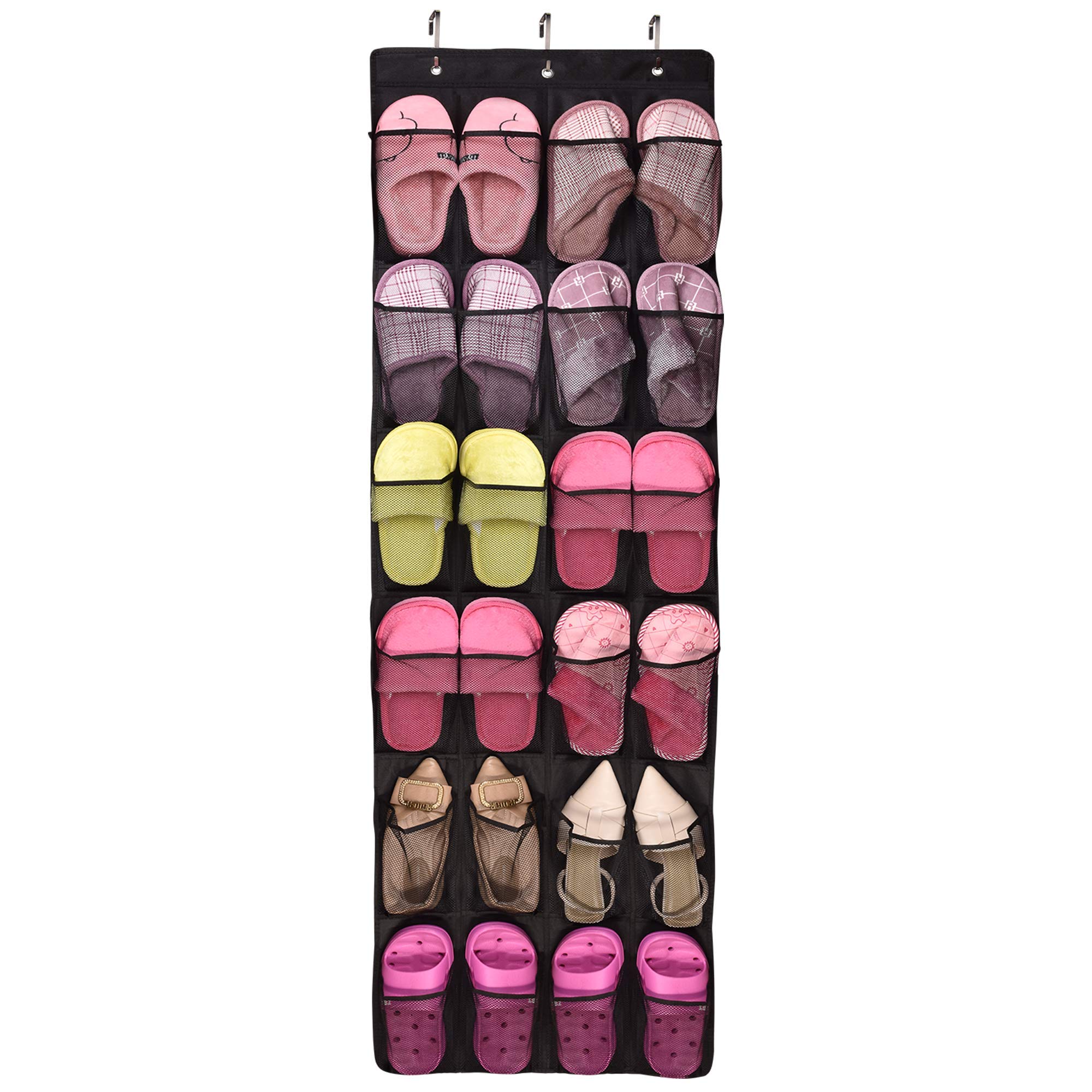 Over the Door Shoe Organizer with 24 Large Mesh Pockets - Space Saving Hanging Shoe Rack for Closet, Bedroom & Entryway - Perfect for Storing Shoes, Socks, Underwear, Jewelry & Accessories - Ideal for Small Spaces & Home Organization
