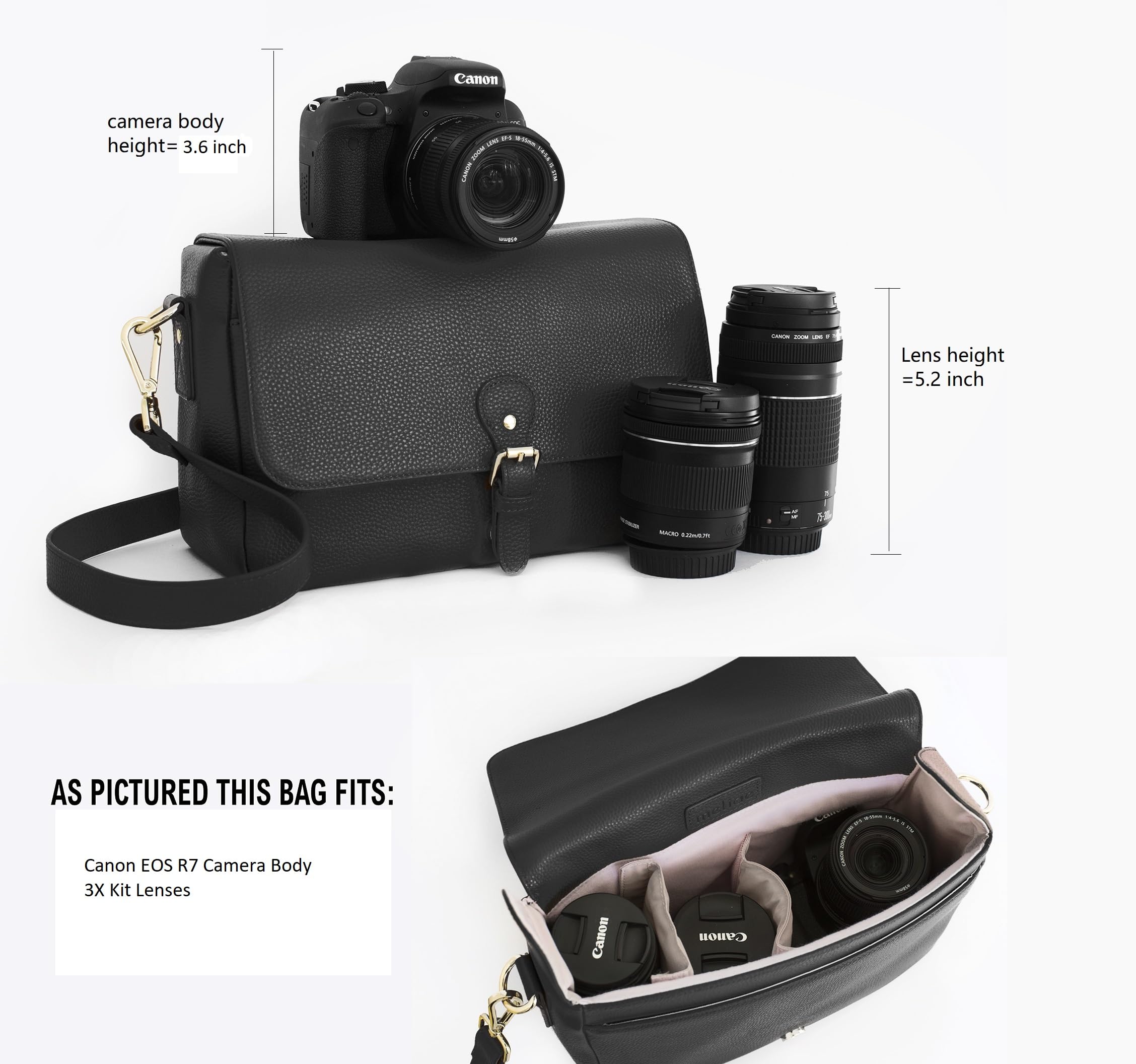 Meliae Leather Camera Bag for Women - DSLR Mirrorless Camera Purse with Adjustable Shoulder Strap, Crossbody Messenger Travel Bag for Photographers (Black) | Perfect for Travel, Photography Sessions & Everyday Use