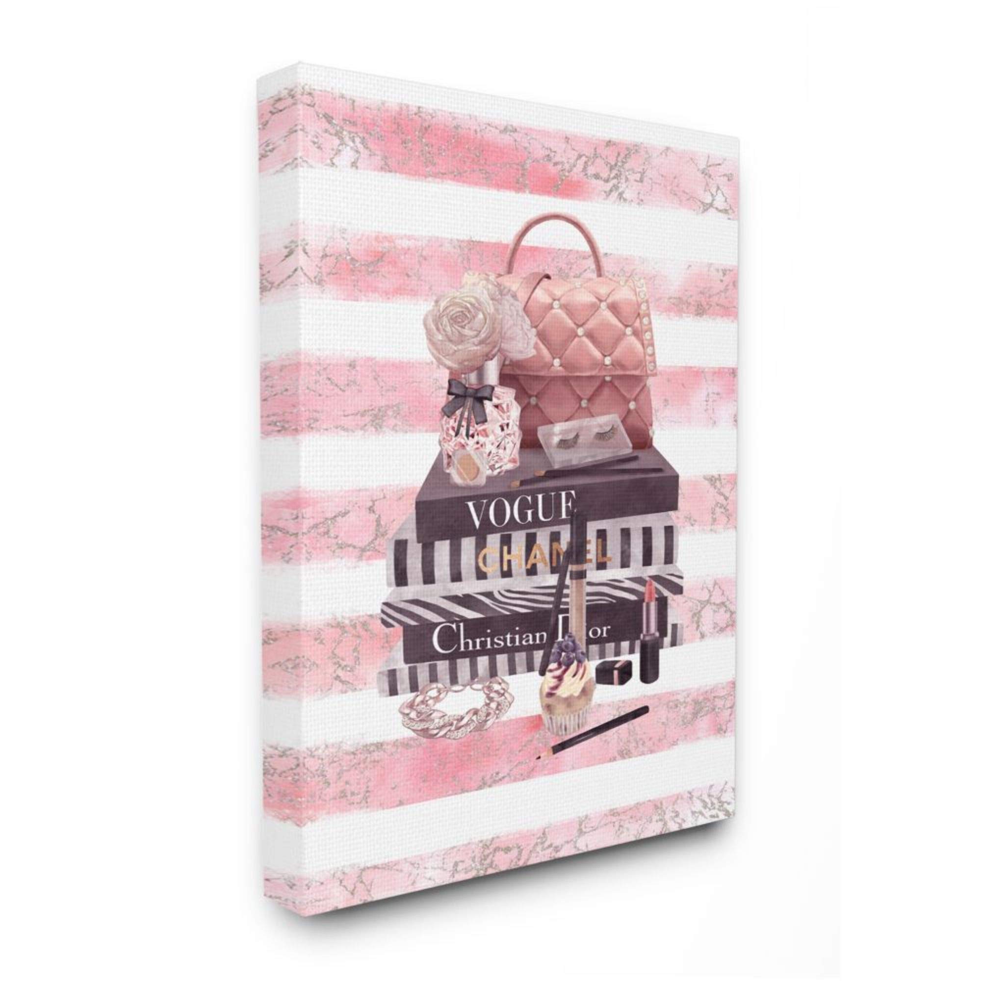 Stupell Industries Pink Quilted Purse Fashion Books Distressed Stripes Canvas Wall Art by Ziwei Li - 30