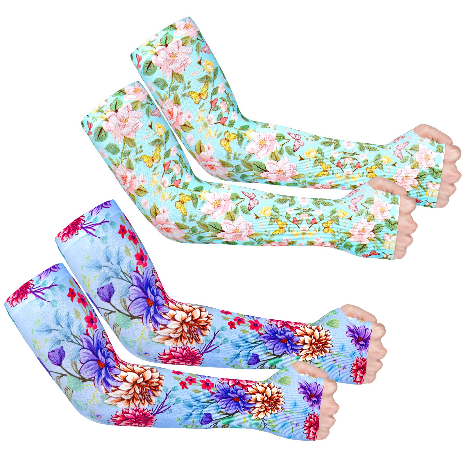 2 Pairs Cooling UV Protection Arm Sleeves for Women - Breathable Sun Sleeves with Thumb Hole for Gardening, Fishing, Running, Hiking & Outdoor Sports | Perfect for Summer Activities and Sun Protection