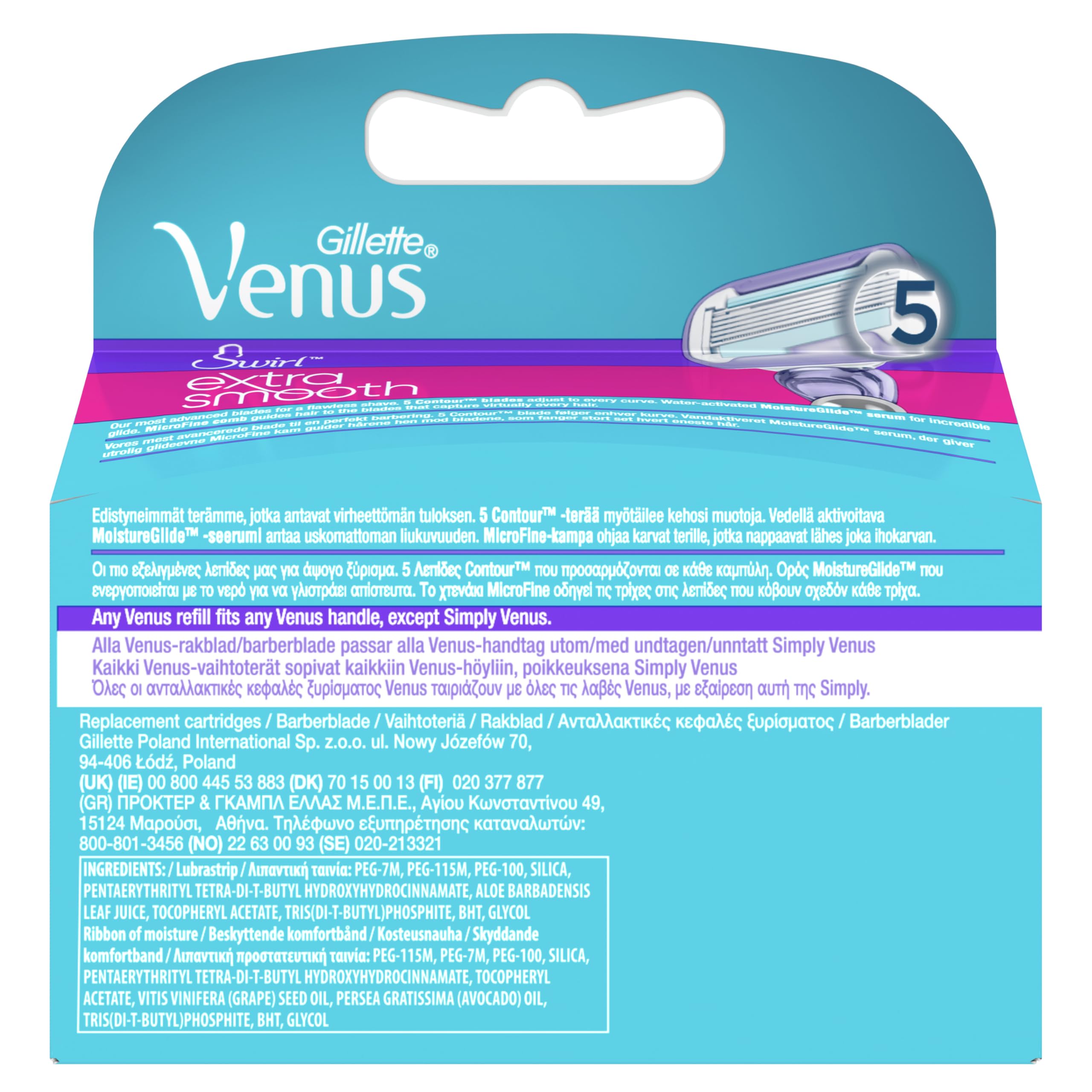 Gillette Venus Deluxe Smooth Swirl Razor Blades for Women - Pack of 3 Refill Blades with Lubrastrip & Vitamin E - Silky Smooth Shaving for Legs, Underarms & Bikini Line