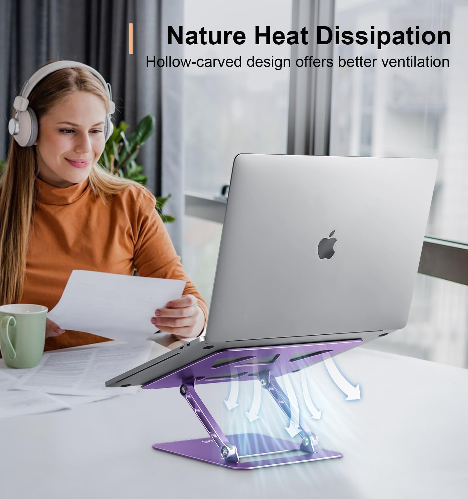 Adjustable & Foldable Aluminum Laptop Stand for Desk - Portable Laptop Riser Holder for MacBook Air Pro, HP, Lenovo, Dell, Samsung Chromebook (10-15.6 Inch) - Ergonomic Purple Computer Stand for Home Office, Gaming & Workstation Setup