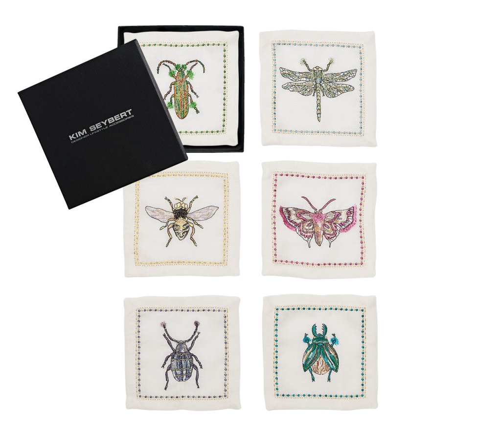 Premium White & Multi-Color Garden Party Cocktail Napkins - Set of 6 Elegant Gift Boxed Napkins for Weddings, Bridal Showers & Outdoor Entertaining