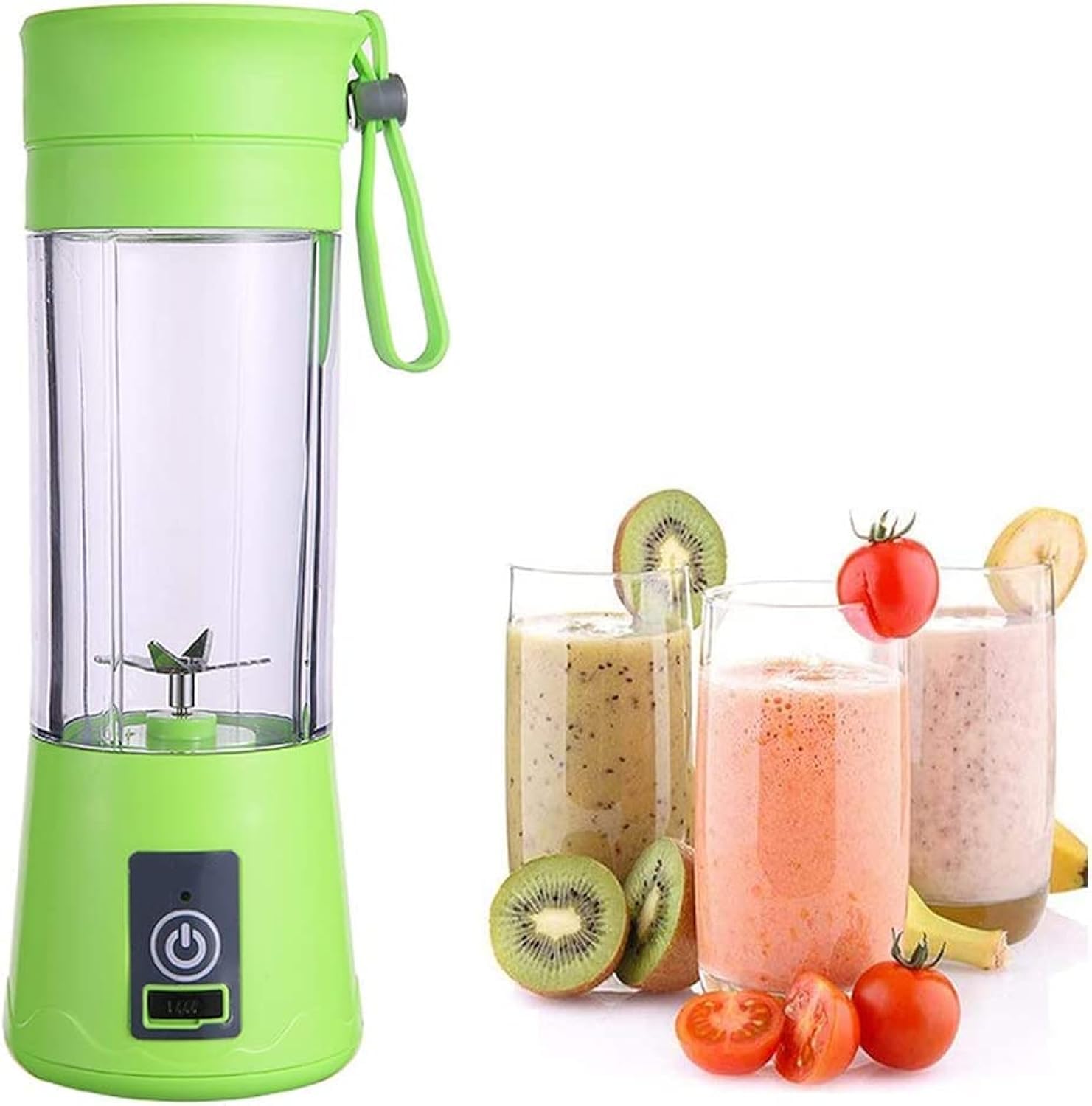 Portable Blender for Shakes & Smoothies - Cordless Mini Travel Fruit Juicer Cup, USB Rechargeable Personal Blender with 13oz Bottle (Green) - Perfect for Gym, Office & On-the-Go Smoothie Making