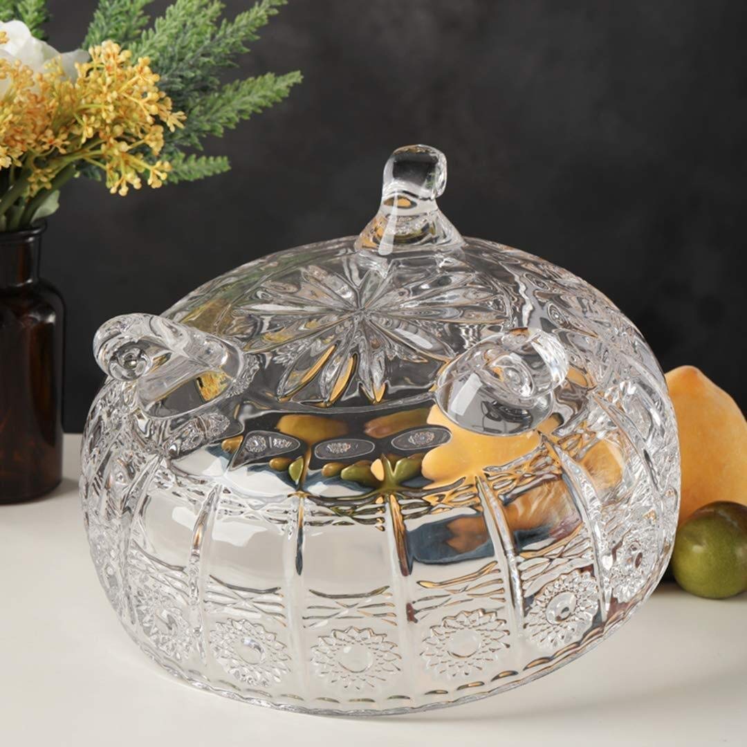 Crystal Glass Fruit Bowl - Creative Kitchen Table Centerpiece for Fruits, Vegetables, Bread & Snacks - Transparent Round Serving Bowl for Dining Table, Countertop & Party Decor