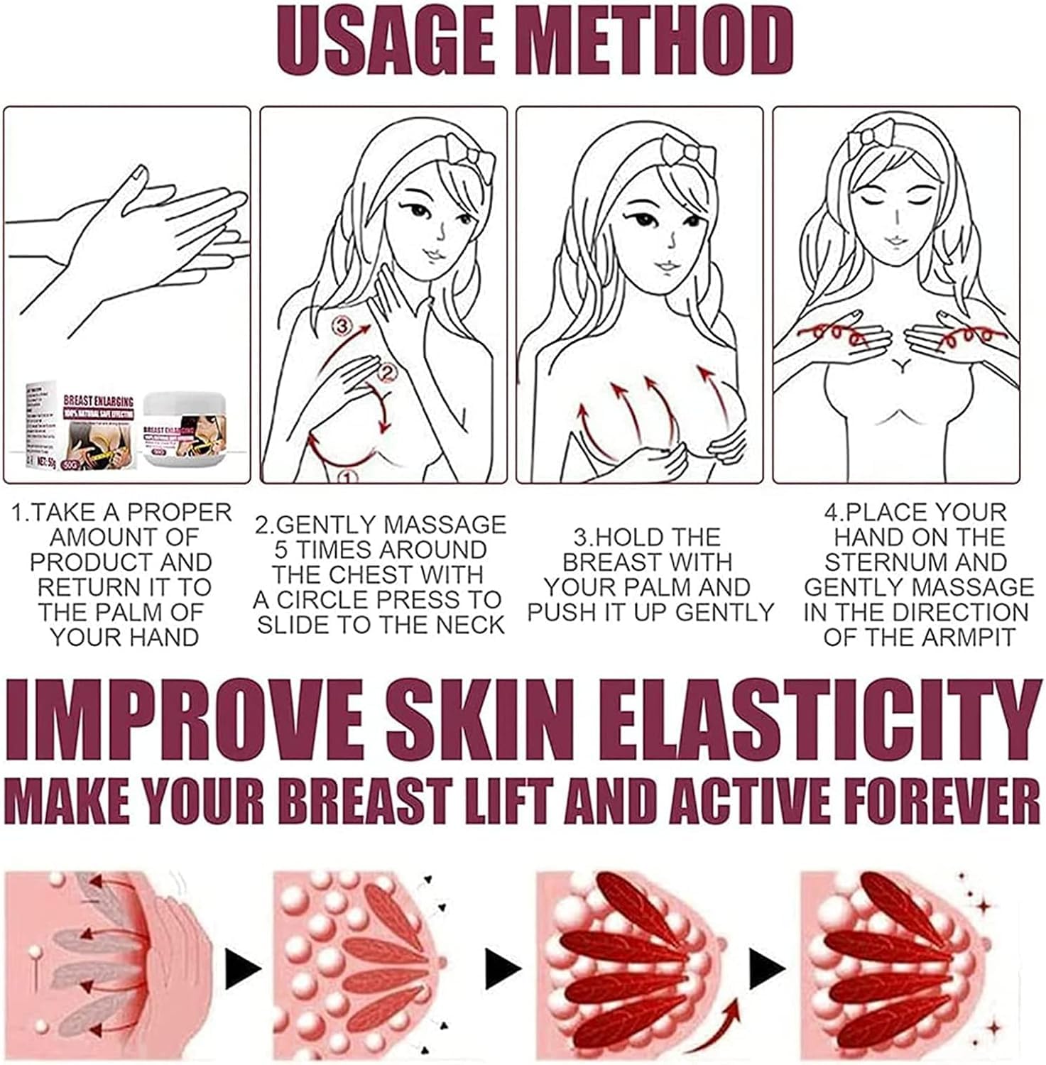 Natural Breast Enhancement Cream for Women - Firming & Lifting Massage Cream with Fast Growth Formula | Breast Enlargement & Hip Buttock Care Solution | Perfect for Daily Skincare Routine & Confidence Boost (1pc)