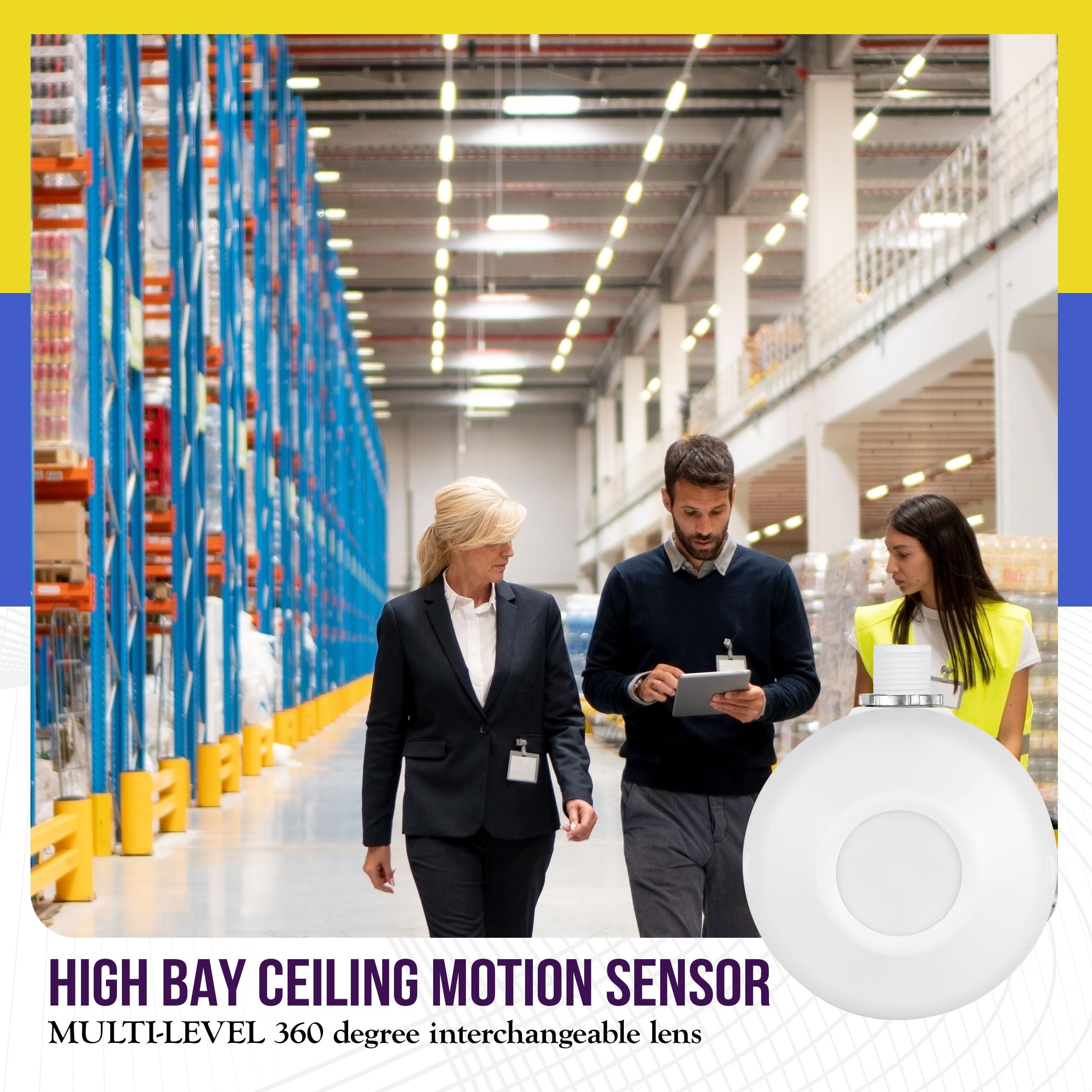 ENERLITES MPC-50H High Bay 360° PIR Ceiling Motion Sensor - 1200-2800 sq ft Coverage, 120-277VAC, Commercial/Industrial Grade (8 Pack) - Ideal for Warehouses, Factories & Large Retail Spaces