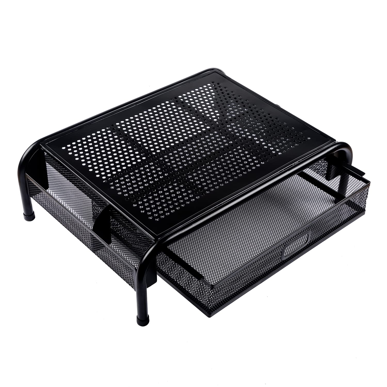 Mr. Pen - Adjustable Metal Mesh Monitor Stand with Storage Drawer, Ergonomic Computer Riser for Home & Office Desk - Perfect for Dual Monitors, Laptops & Workspace Organization