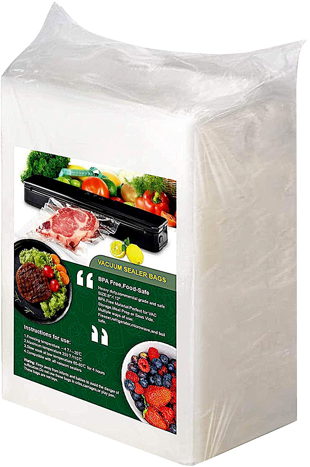 200 BPA-Free Vacuum Sealer Bags, 8x12 Inch Thick Commercial Grade Food Storage Bags for Vacuum Sealers, Sous Vide, Meal Prep - Compatible with FoodSaver, Seal-a-Meal, Weston & All Vacuum Machines - Perfect for Freezing, Marinating & Long-Term Food Preservation