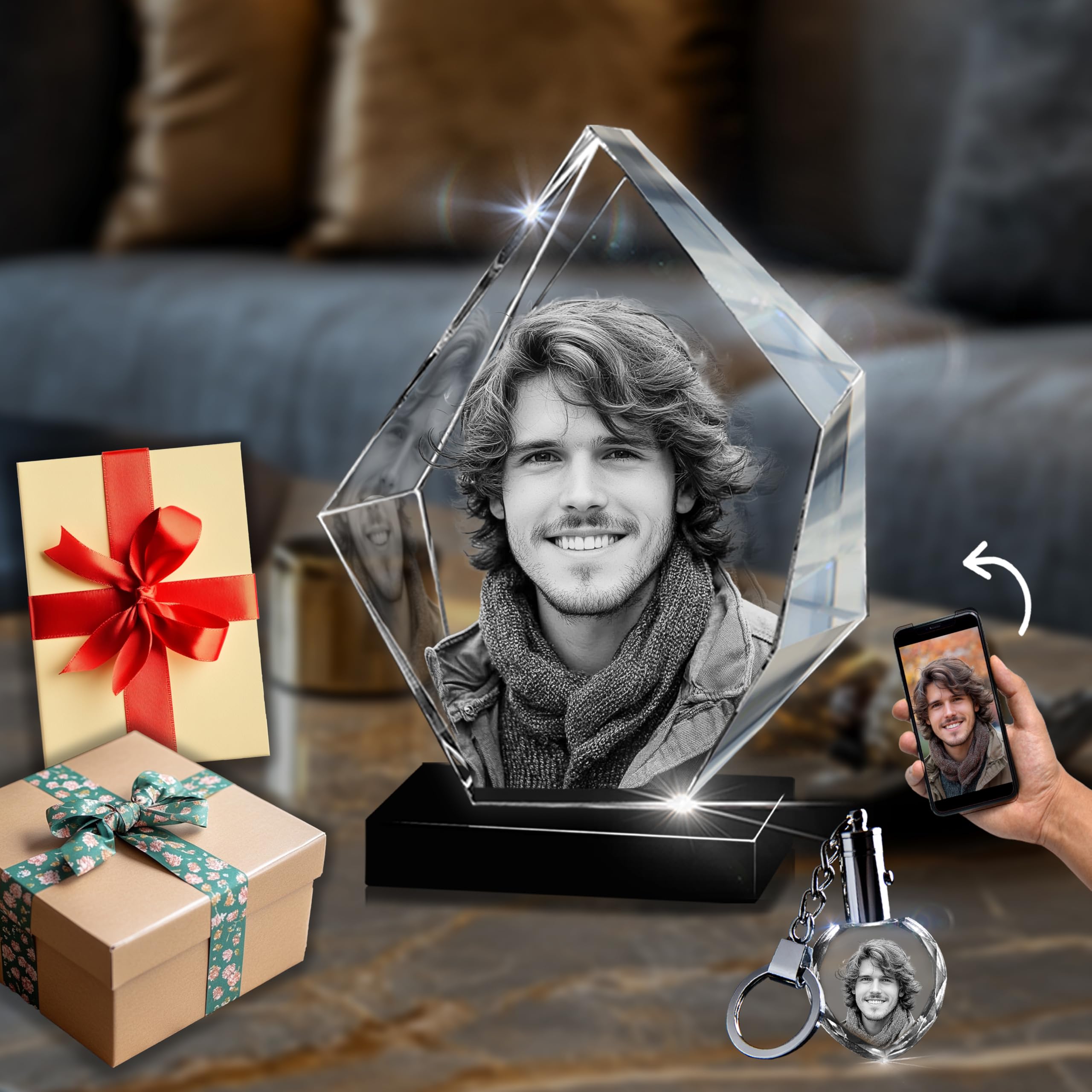 CAPTUR3D Premium 3D Crystal Photo with LED Light Base - Personalized Mother's Day Gift for Mom, Wife, Women | Custom Laser Etched Crystal Keepsake | Elegant Anniversary & Birthday Present for Her | Perfect for Home Decor, Office Display & Special Occasions