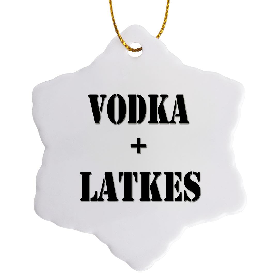 3D Rose Vodka Plus Yiddish Potatoes Latkes Funny Quotes Snowflake Ornament - 3 Inch Christmas Tree Decoration for Holiday Party & Home Decor