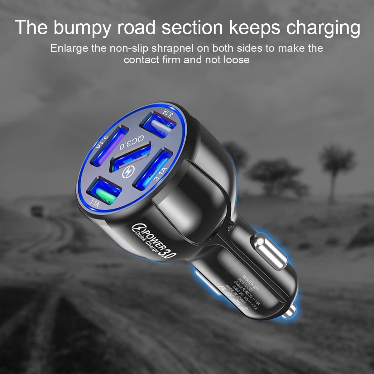 2 Pack QC 3.0 Fast Car Charger Adapter with 5 USB Ports - Dual Cigarette Lighter Charger for iPhone 13/12/11/Pro/Max, Samsung Galaxy, iPad, Camera & Car Accessories - Perfect for Road Trips & Multi-Device Charging (Blue, 2PCS)