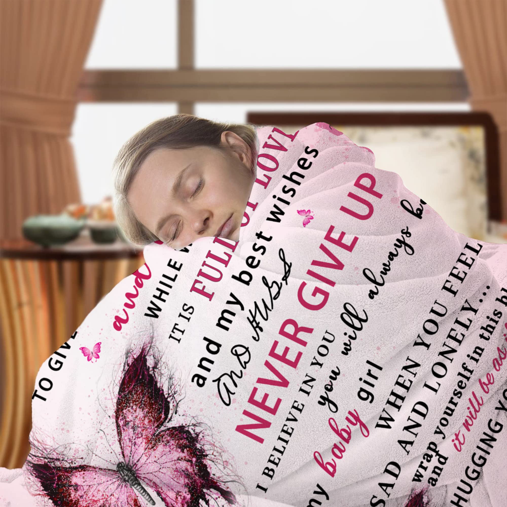 Soft Pink Butterfly Fleece Blanket for Daughter - 60