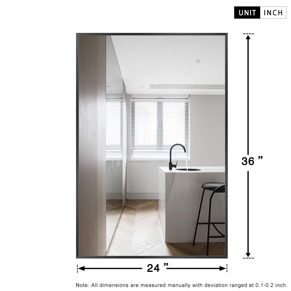 36x24 Black Wall Mirror - Bathroom & Living Room Decor with Aluminum Frame