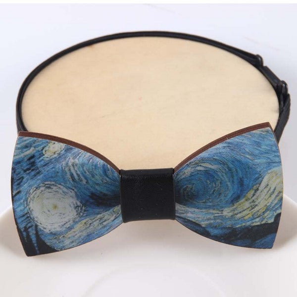 Handcrafted Wooden Pajarita Bow Tie - Vincent van Gogh Inspired Art Piece - Perfect for Weddings, Gifts & Art Collectors