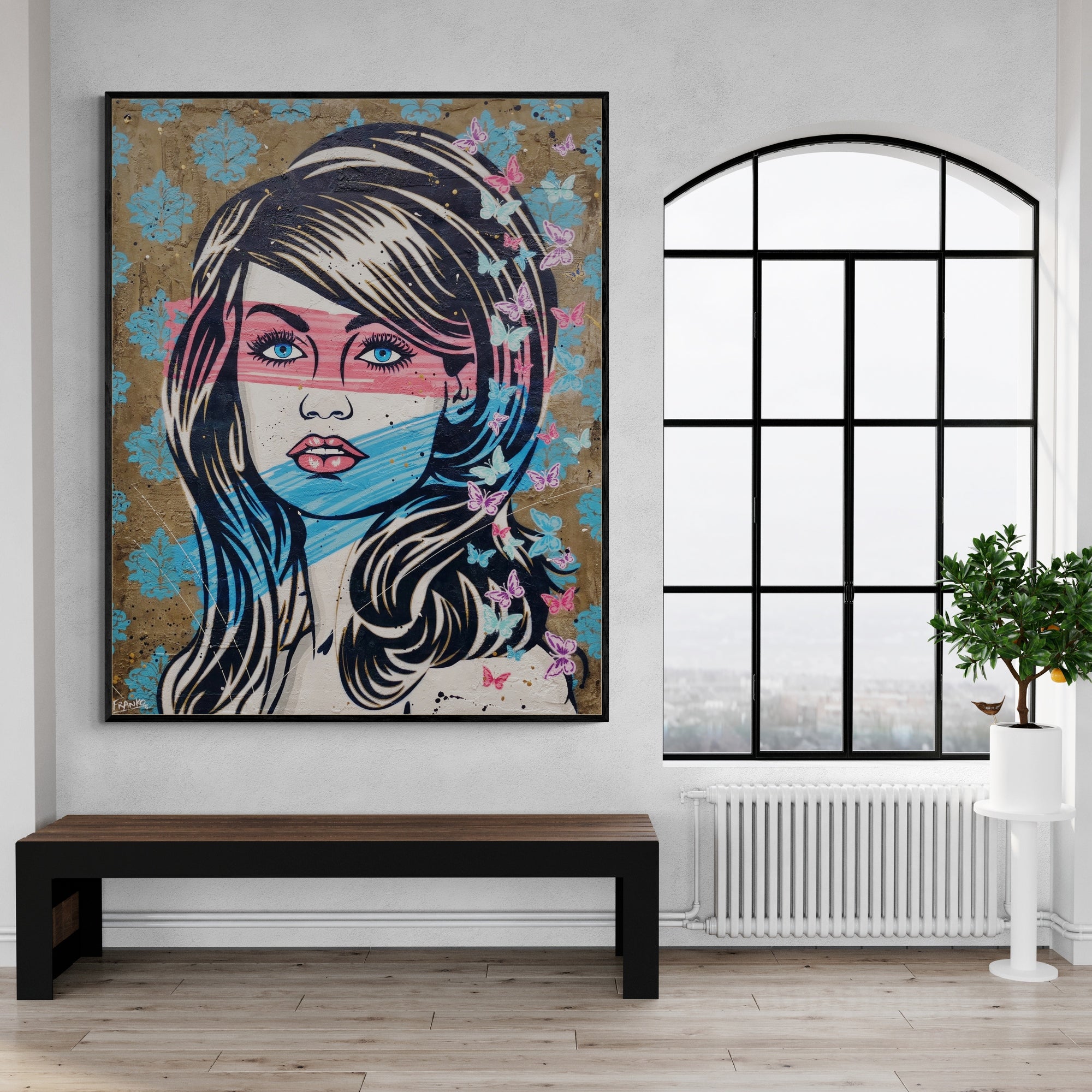 120cm x 150cm Cotton Kandy Urban Pop Art Painting - Beautiful Woman Industrial Concrete Wall Decor for Living Room, Bedroom & Office