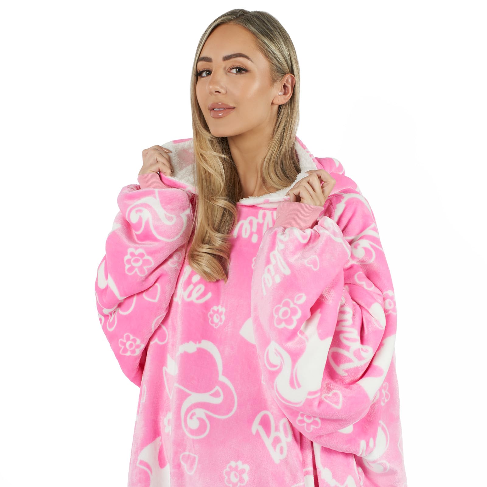 **Officially Licensed Barbie Oversized Hoodie Blanket - Soft Pink Cozy Pullover for Women & Girls | Ultra-Comfy Fleece Wearable Blanket for Lounge, Movie Nights & Gifts**