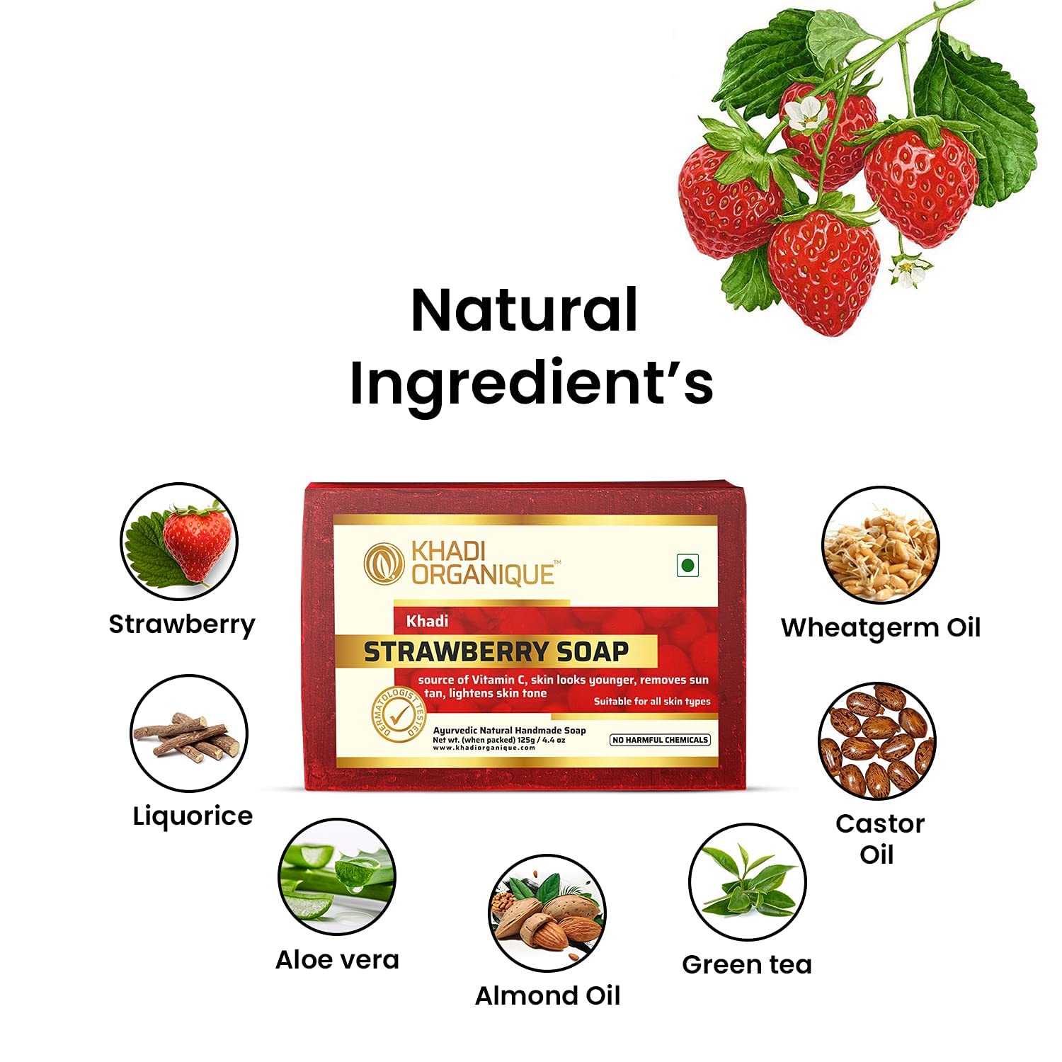 Khadi Organique Handmade Strawberry Soap with Essential Oil - Pack of 2 | Natural, Vegan & Cruelty-Free Skincare | Perfect for Daily Face & Body Wash, Gift Sets, and Spa Treatments
