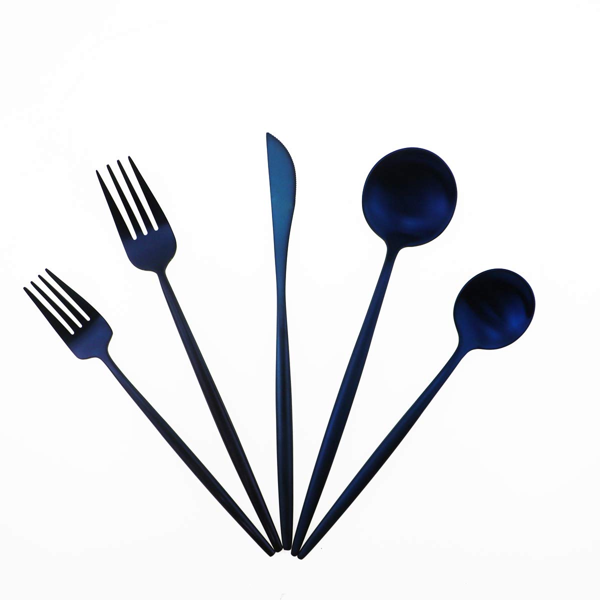 Matte Blue Gugrida 5-Piece 18/10 Stainless Steel Silverware Set - Satin Finish Flatware for Kitchen, Dining & Travel | Dishwasher Safe Cutlery for Camping, Office, School Lunch & Everyday Use