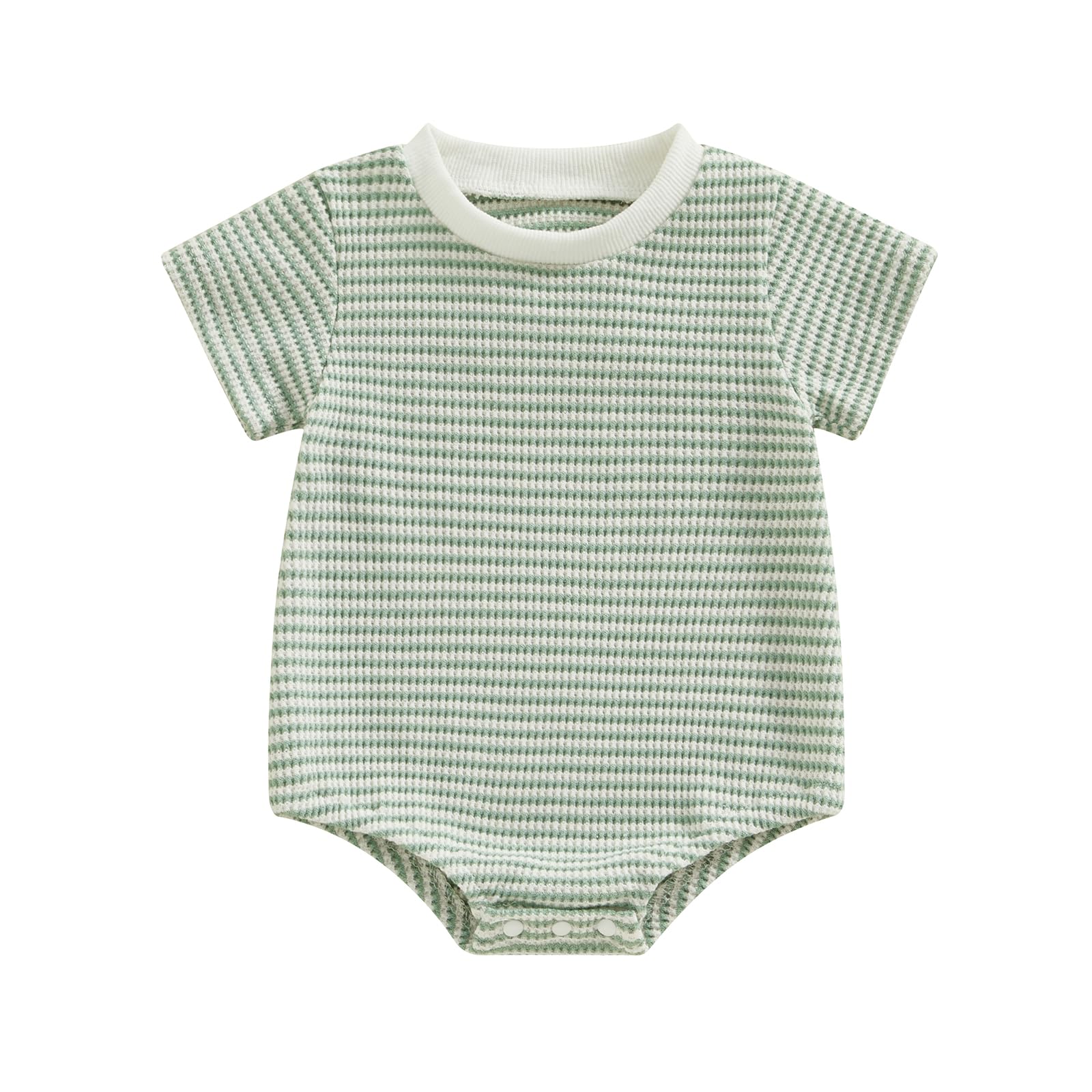 Baby Waffle Romper Short Sleeve Bodysuit - Striped & Solid Crewneck Bubble Outfit for Newborn Boys & Girls | Perfect for Summer Playdates & Photo Shoots
