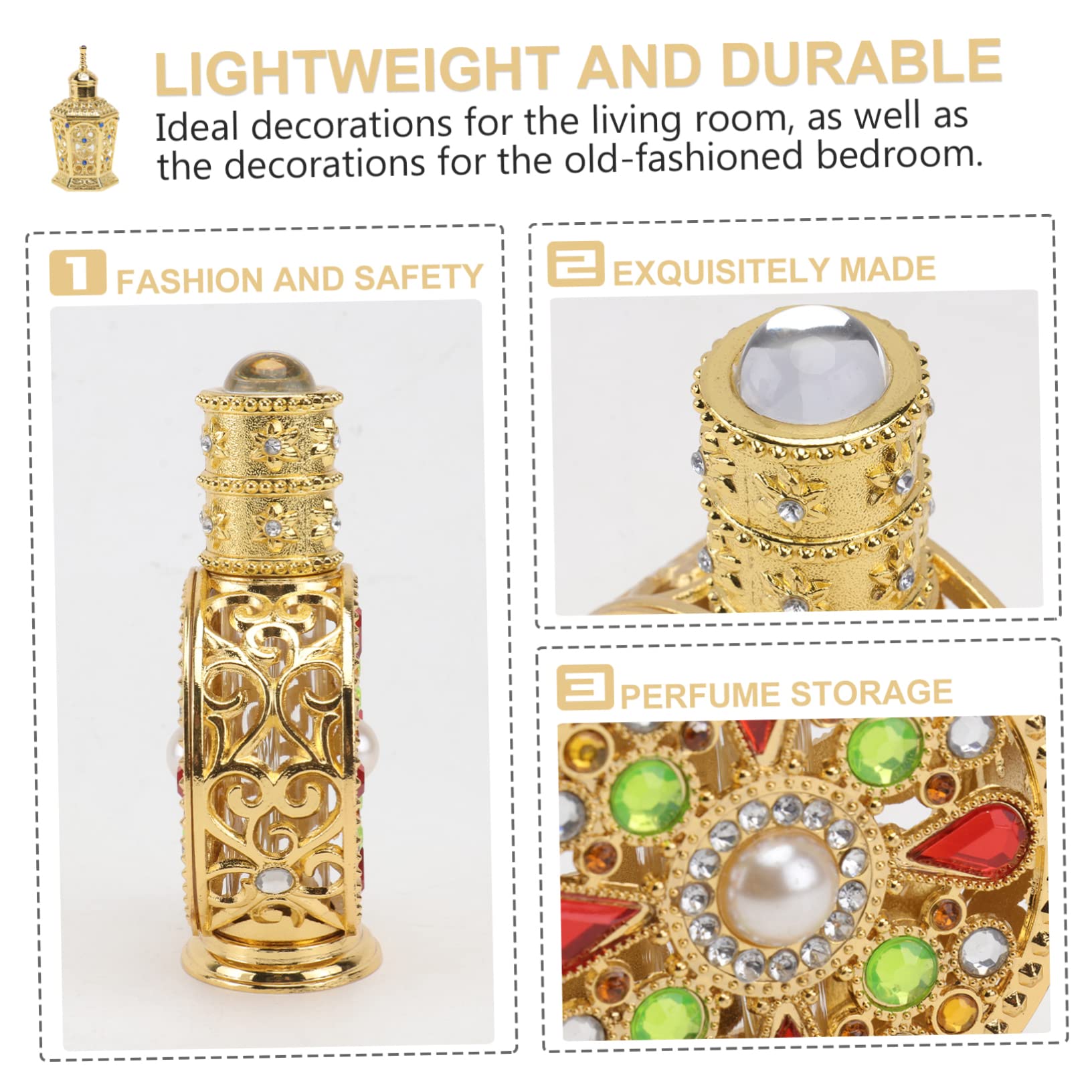 FRCOLOR 12ml Empty Perfume Oil Bottles with Diamond Inlay - Travel Size Refillable Perfume Containers for Business Travel, Gym, Purse & Gift Giving