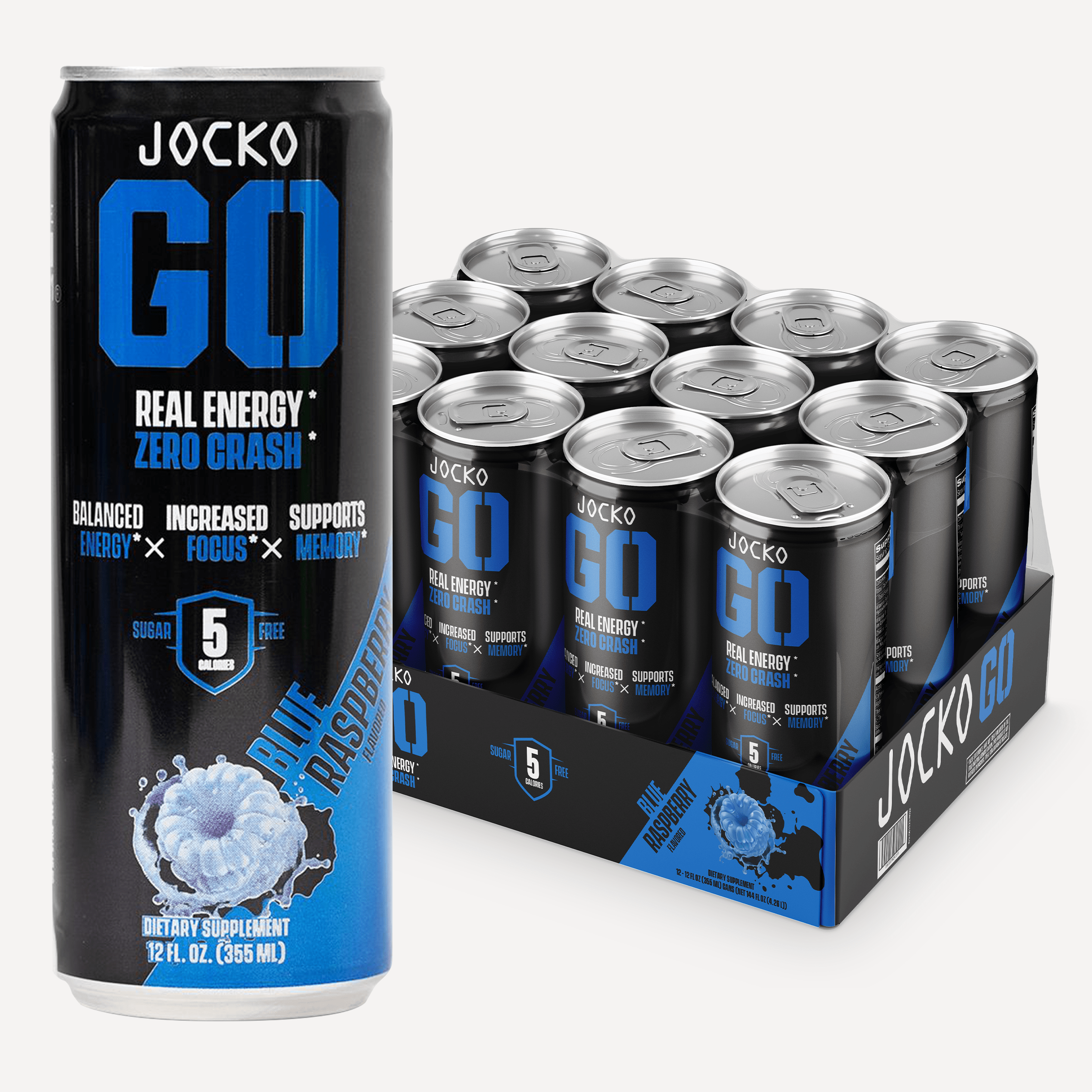 JOCKO GO Energy Drink - 12 Pack | Sugar-Free Pre Workout & Post Workout Supplement | Boost Energy & Focus for Gym, Running & Fitness
