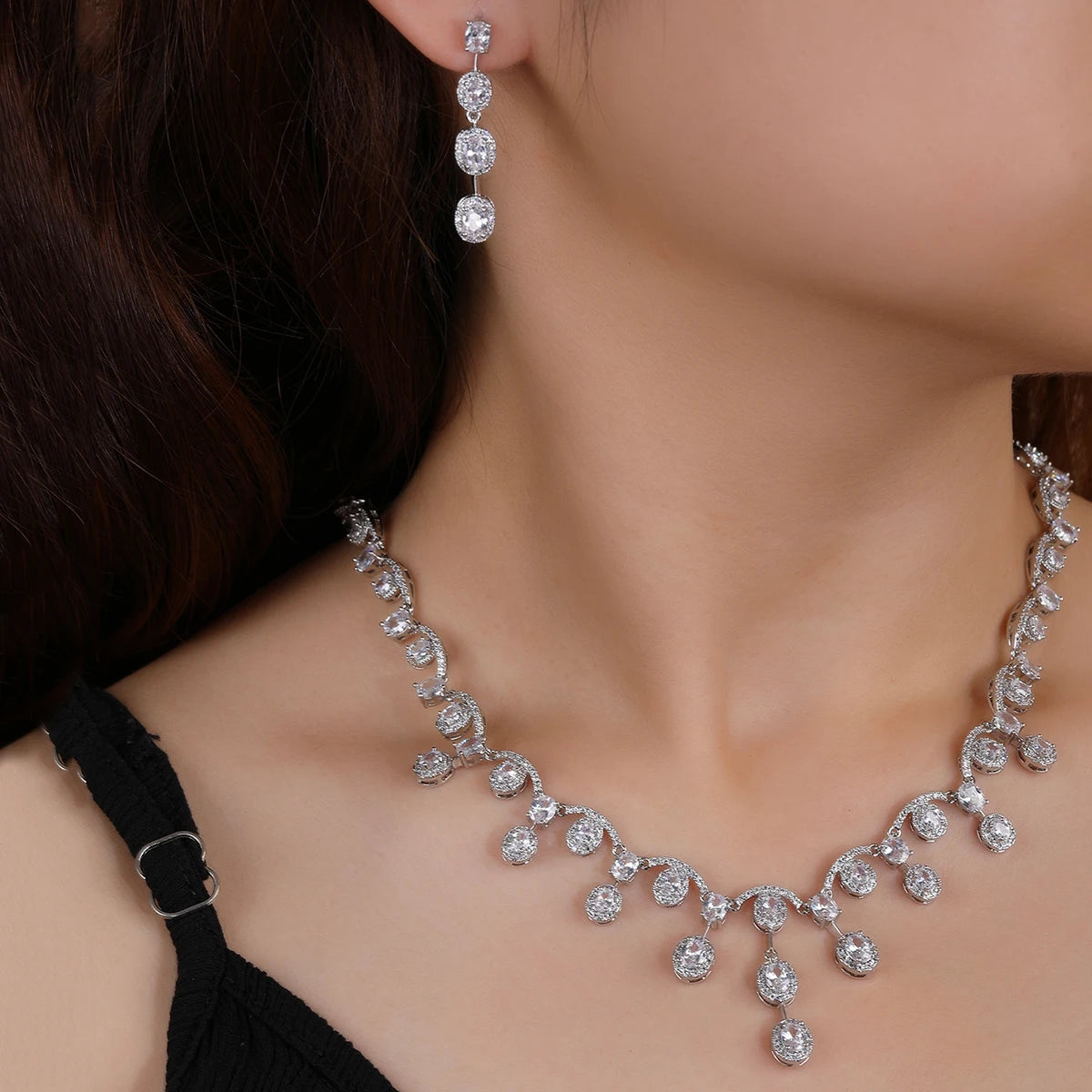 Elegant 3A Zircon Drop Shape Necklace & Earrings Set for Women - High Quality Wedding & Party Jewelry CN10606 - Perfect for Bridal, Evening Events & Special Occasions