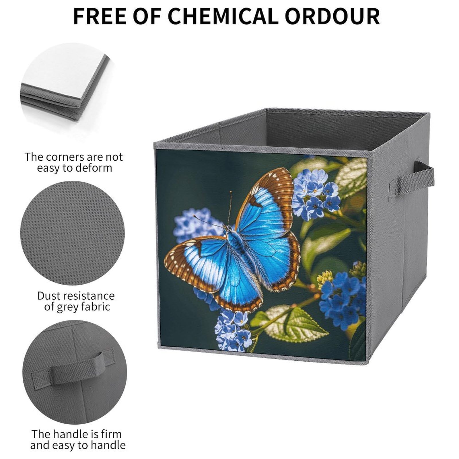 1PCS Collapsible Storage Bins with Handles - Blue Butterfly Printed Foldable Organizer Box for Home, Closet, Shelves & Office | Space Saving Storage Solution for Toys, Books & Household Items