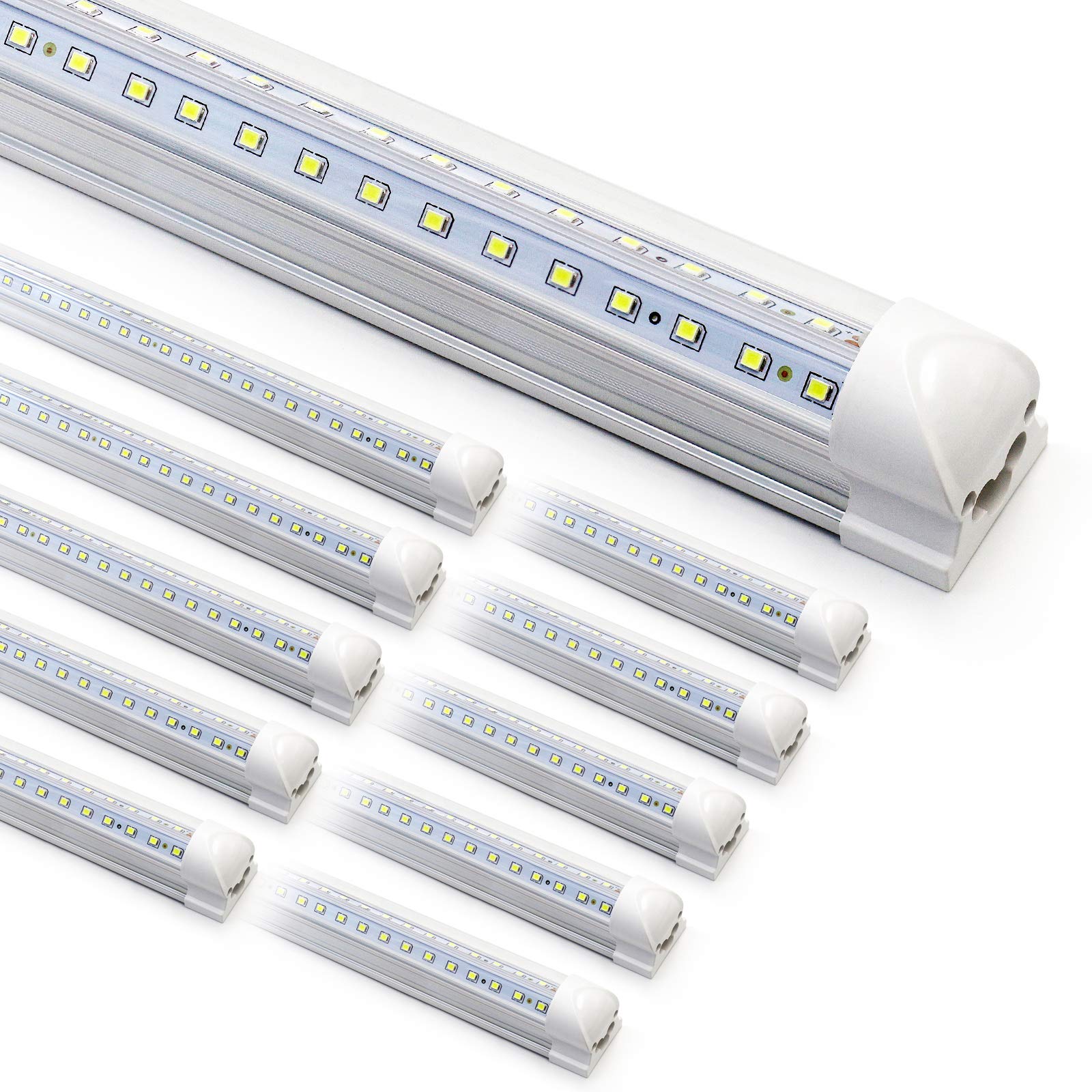 10-Pack 8ft LED Shop Light Fixtures - 90W T8 Integrated LED Tube Lights - 6500K 12000LM Bright White - V-Shape Linkable Design - High Output Clear Cover - Plug and Play Installation - 270° Wide Lighting for Garage, Workshop, Warehouse & Industrial Spaces