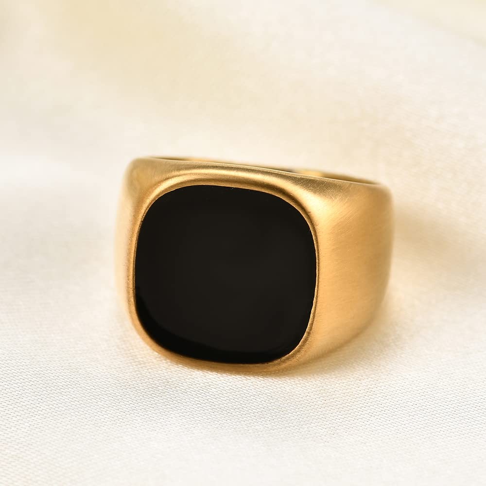 VQYSKO Stainless Steel Signet Rings for Men & Women - Solid Polished Biker Ring in Silver, Gold & Black - Perfect Gift for Dad, Boyfriend, Husband - Sizes 4-15 - Ideal for Weddings, Parties & Everyday Wear
