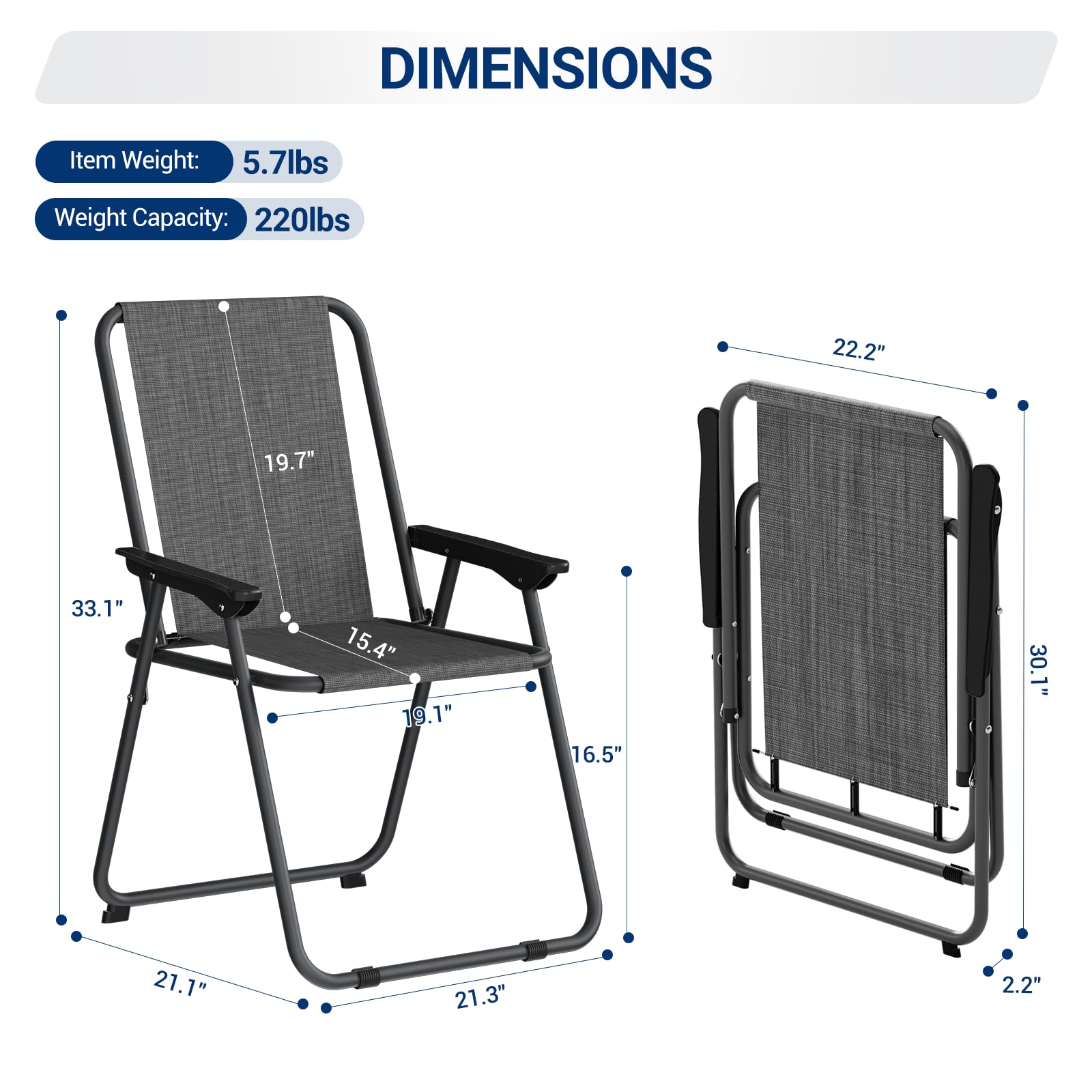 4-Pack Folding Patio Chairs Set - Lightweight Steel Frame Outdoor Dining Chairs with Weather-Resistant Textilene Fabric - Compact Foldable Design (5.7lbs Each, 220lbs Capacity) - Black - Perfect for Backyard, Poolside, Garden & Outdoor Entertaining
