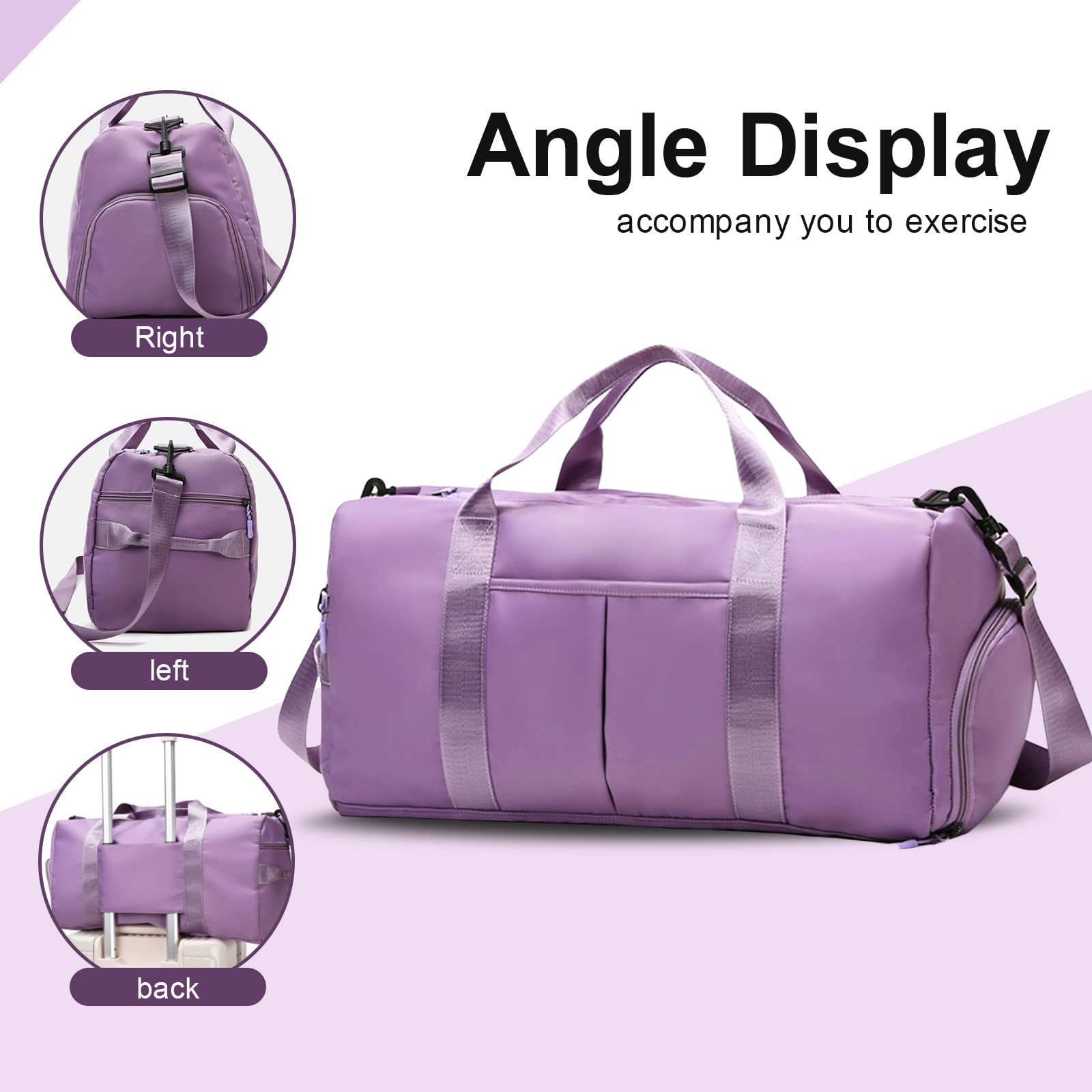 ZGWJ Waterproof Gym Bag with Wet Pocket & Shoe Compartment - Lightweight Sports Duffel Bag for Men & Women - Perfect for Swimming, Travel, Workout & Weekend Trips - Easy Carry Purple Backpack
