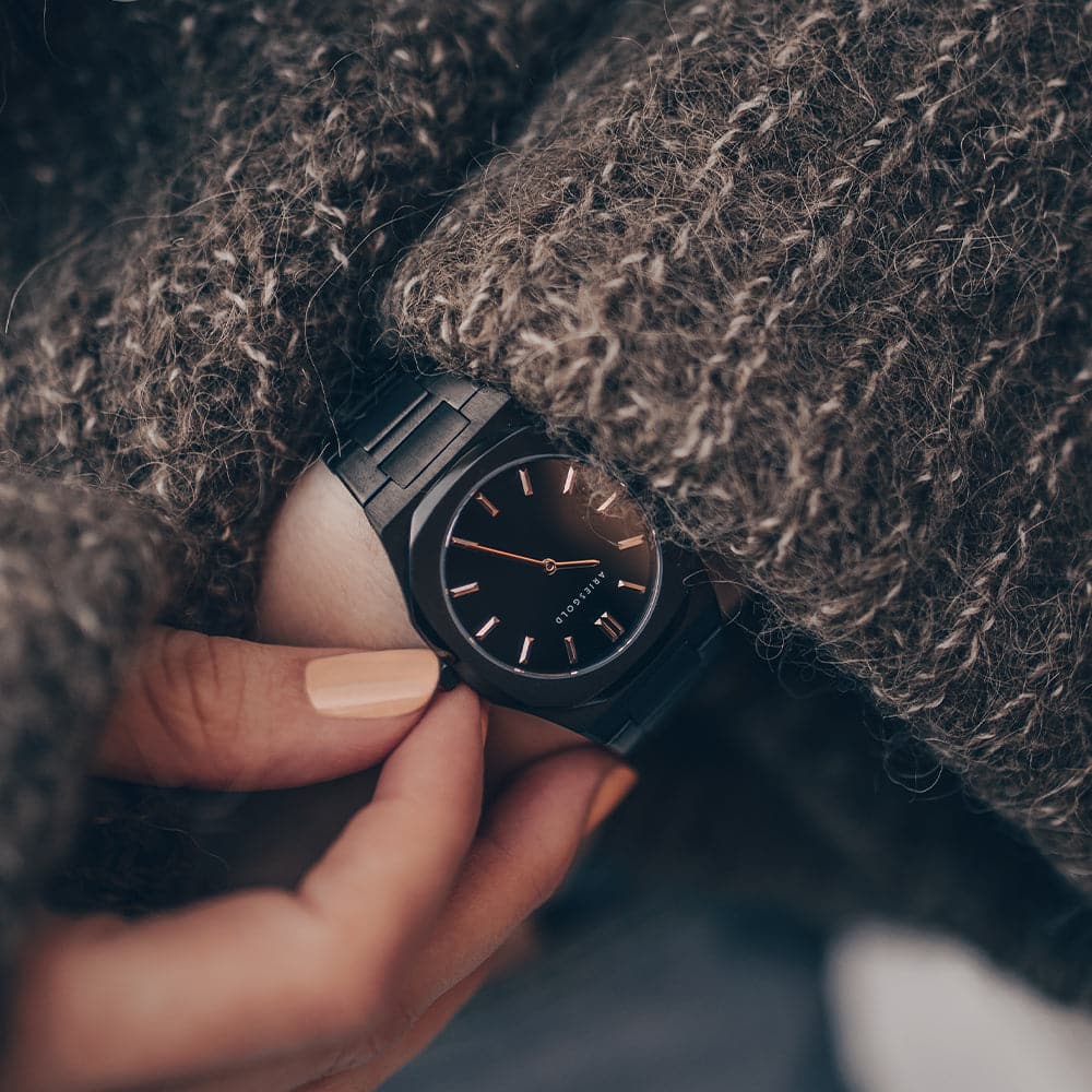 **Aries Gold Women's Watch - Limited Edition Black & Rose Gold | Elegant Dress Watch for Women, Perfect for Parties, Work & Everyday Wear**