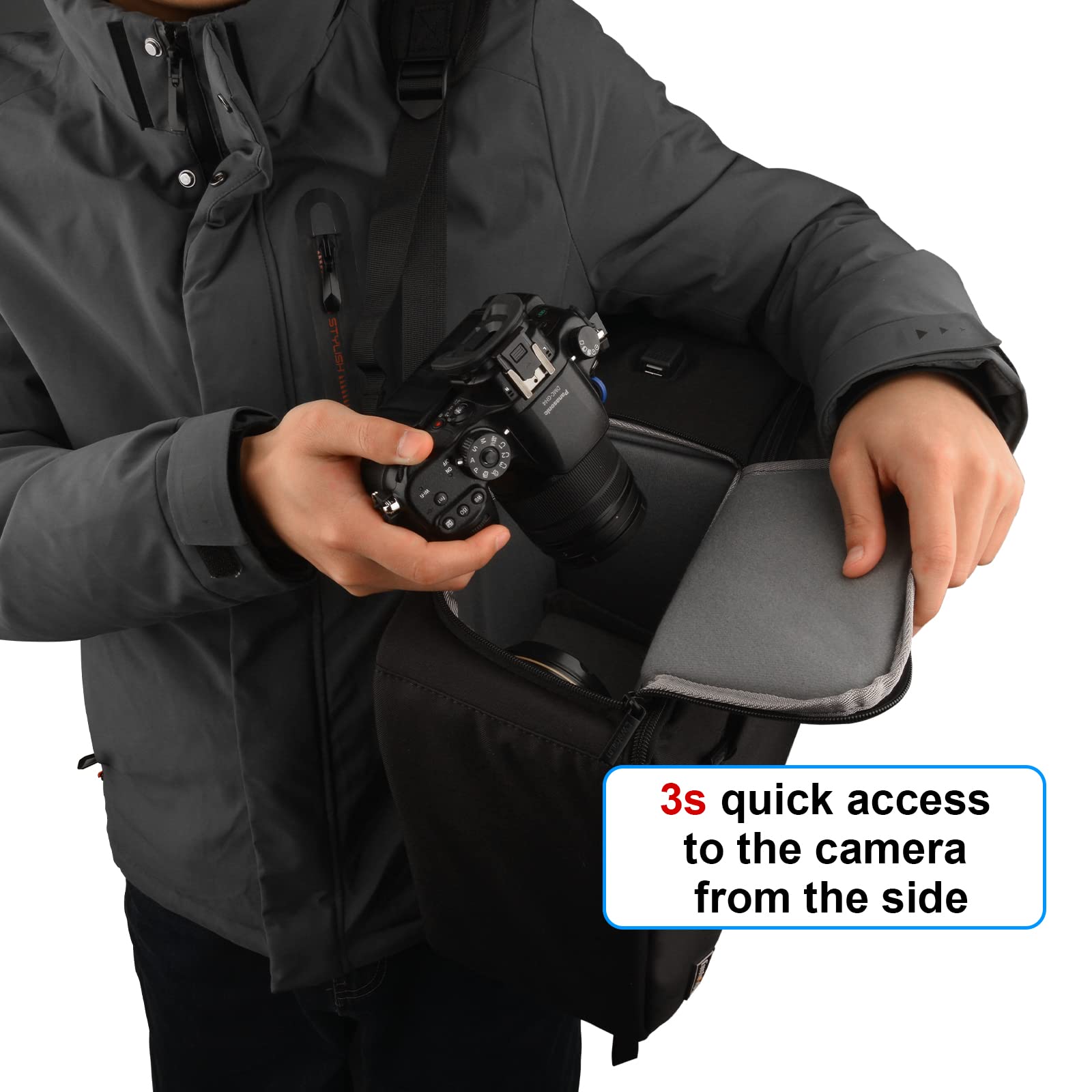 Professional DSLR SLR Camera Backpack - Waterproof & Shockproof Camera Bag for Sony Canon Nikon DSLR Cameras & Accessories (2.0 Black, Large Size) - Perfect for Travel, Hiking & Photography Sessions