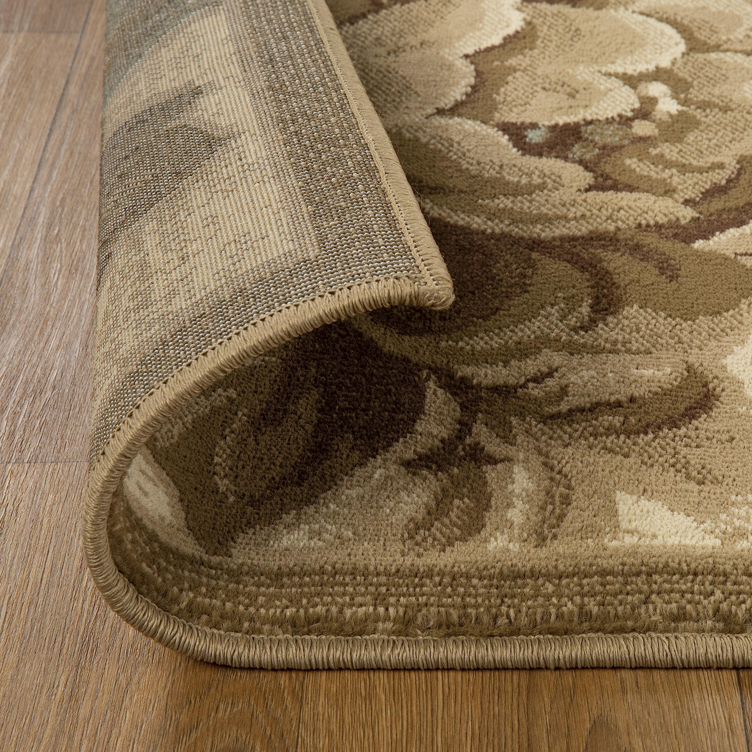 Premium Indoor Area Rug with Jute Backing - Soft Plush Modern Farmhouse Design for Entryway, Living Room, Kitchen & Bedroom | Floral Scroll Pattern (Rinceau Collection) 4' x 6' Brown Ivory - Perfect for Cozy Home Decor & High-Traffic Areas