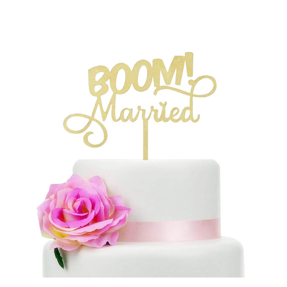 Funny Wooden Wedding Cake Topper - Quirky Nerdy Married Couple Cake Decor for Wedding, Anniversary & Engagement Celebrations