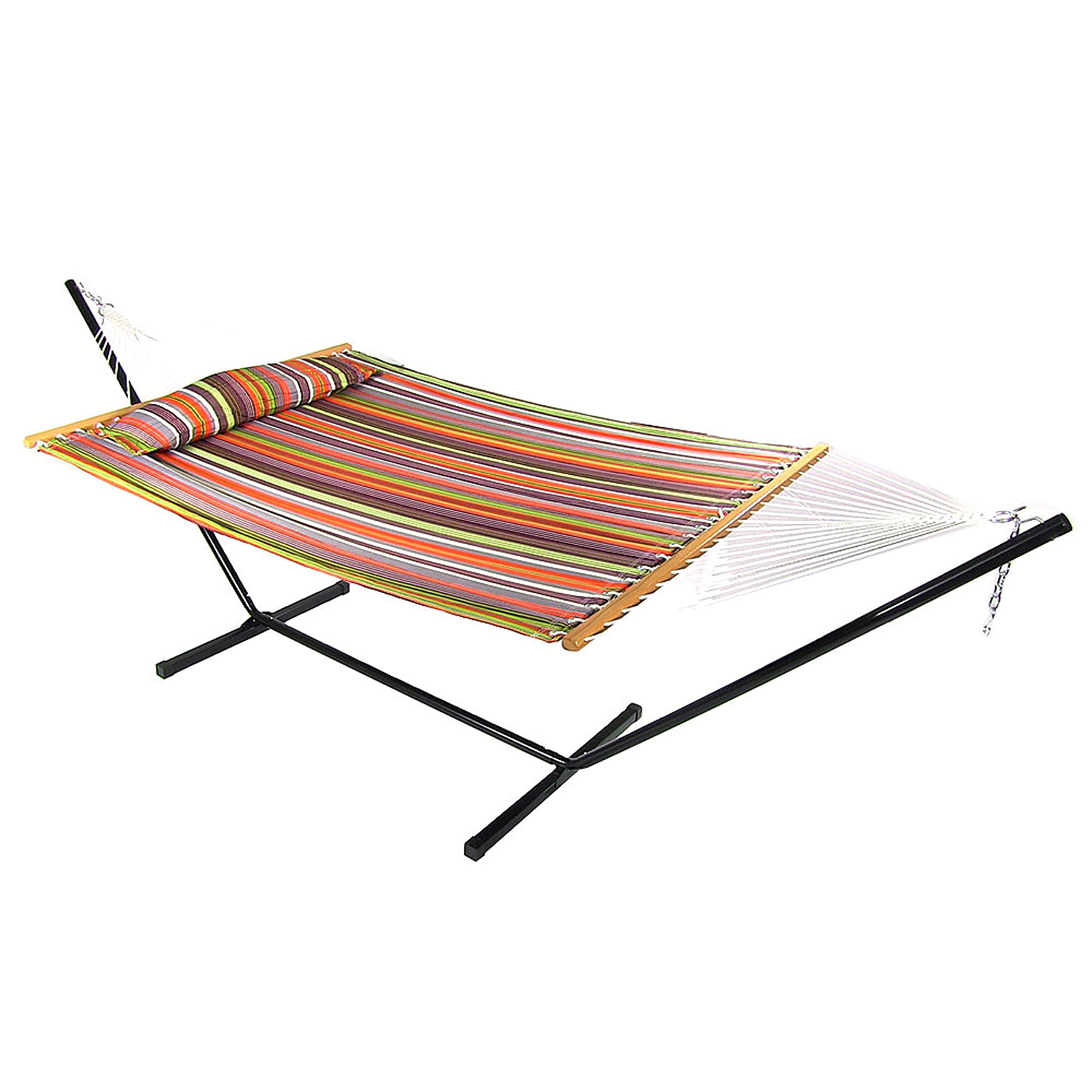 Sunnydaze Quilted Double Hammock with Stand - 350 lb Capacity 2-Person Outdoor Hammock, 12-Foot Steel Frame - Canyon Sunset Color - Perfect for Backyard, Patio, Camping & Beach Relaxation