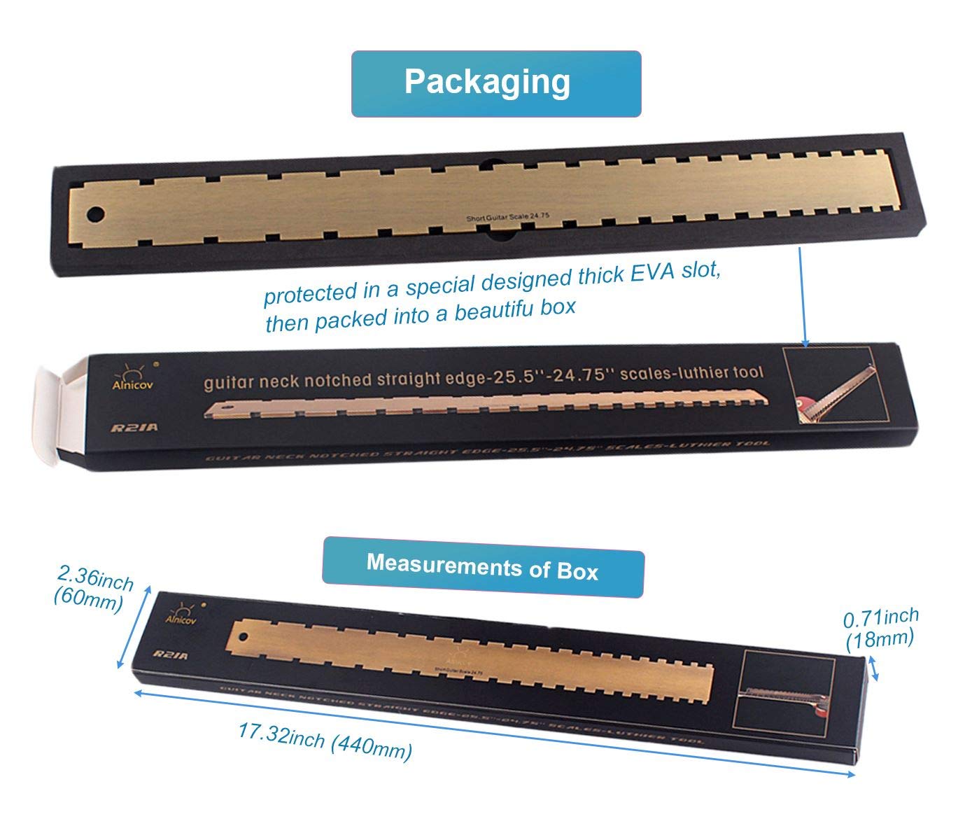 Notched Guitar Neck Straight Edge - Dual-Scale Guitar Repair Tool for 24.75