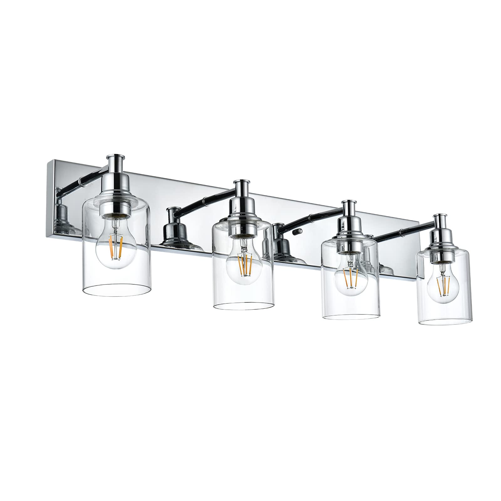 Lucidce 4-Light Modern Bathroom Vanity Light Fixture - Chrome Finish with Clear Glass Shade, Wall Sconce for Mirror Lighting - Perfect for Bathroom, Powder Room, and Dressing Room Vanity Makeup Area