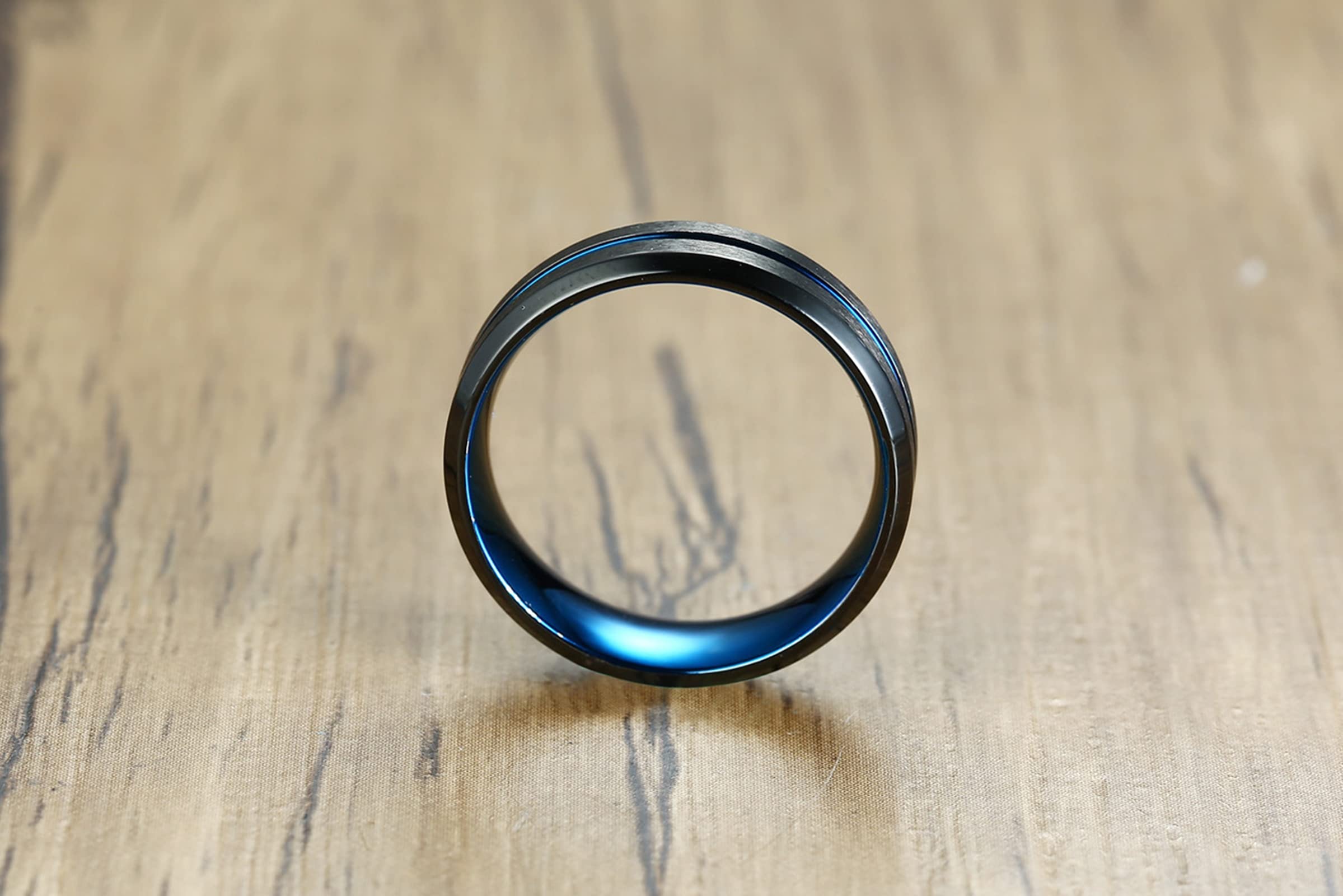 Men's Stainless Steel Punk Rings - Black & Blue Brushed for Rock Style