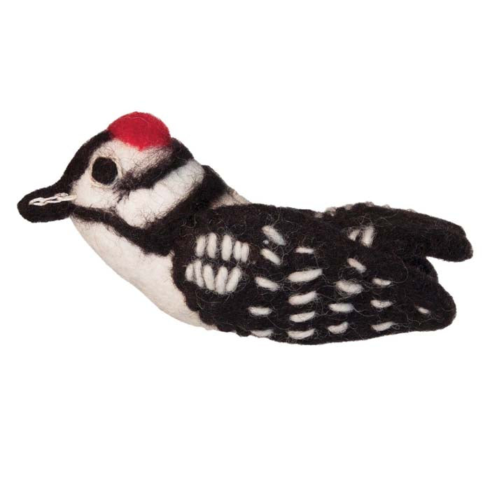 Wild Woolie Downy Woodpecker Christmas Ornament - Handmade Felt Bird Decor for Holiday Tree, Gift & Home Decoration
